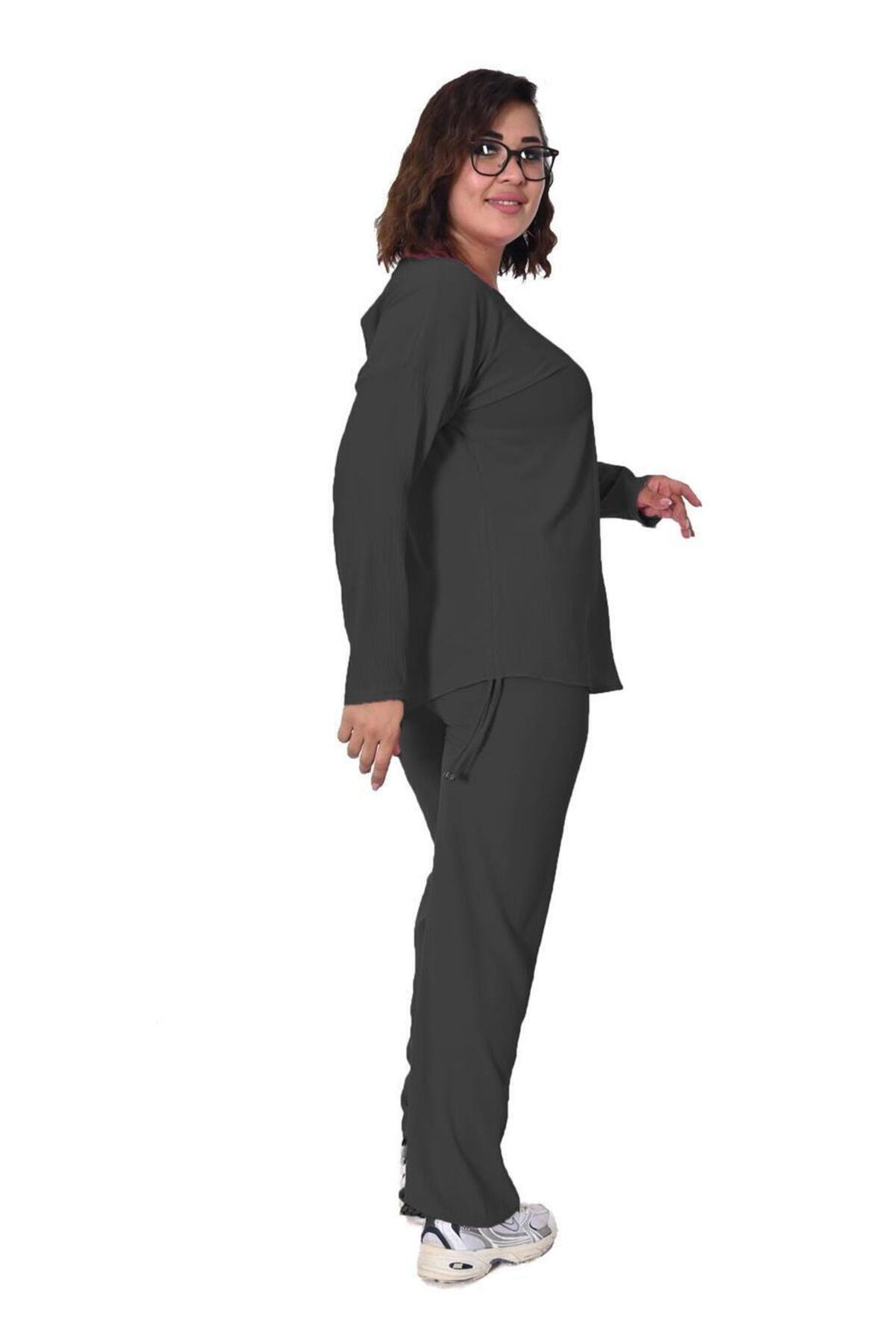 Plus Size Long-Sleeve Embellished Tracksuit in Black – additional product view