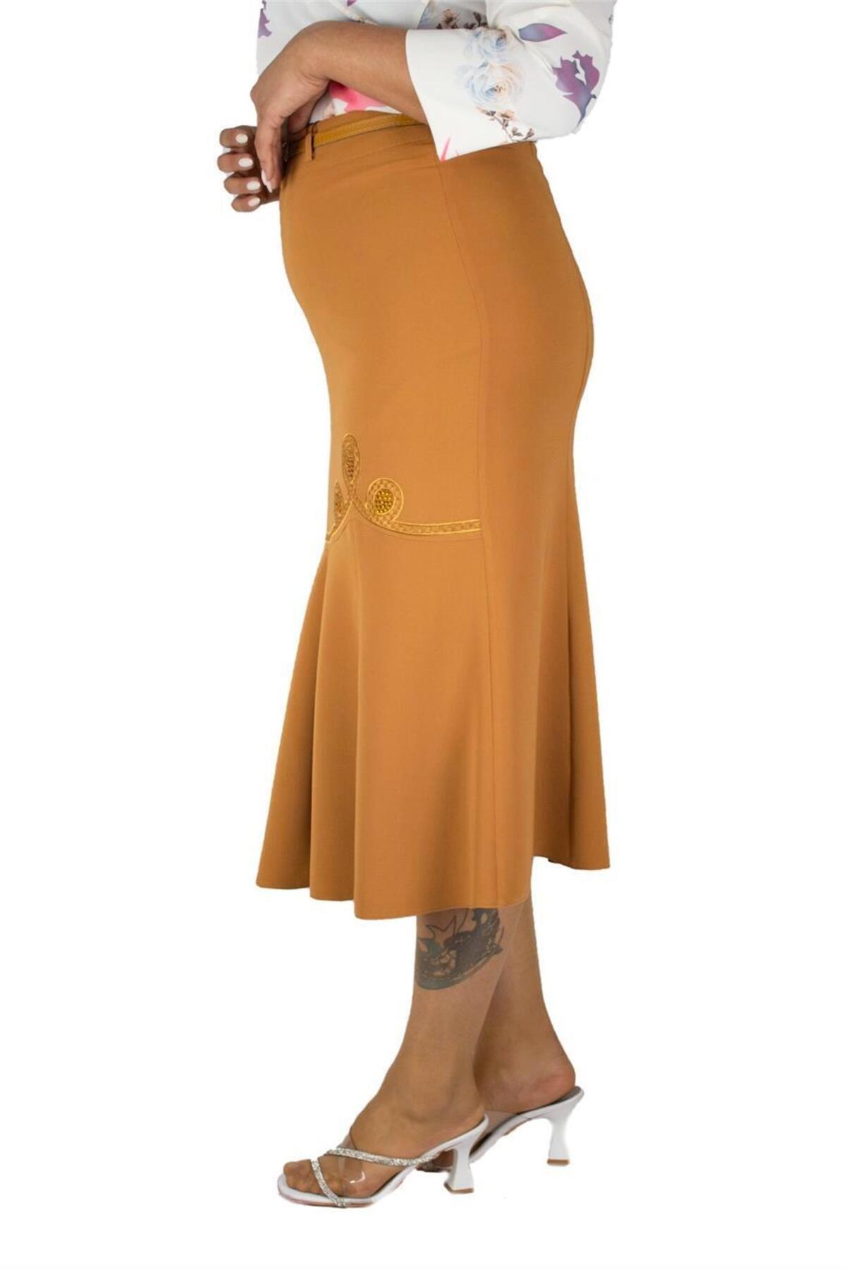 Plus Size Embroidered Fishtail Midi Skirt in Mustard – additional product view
