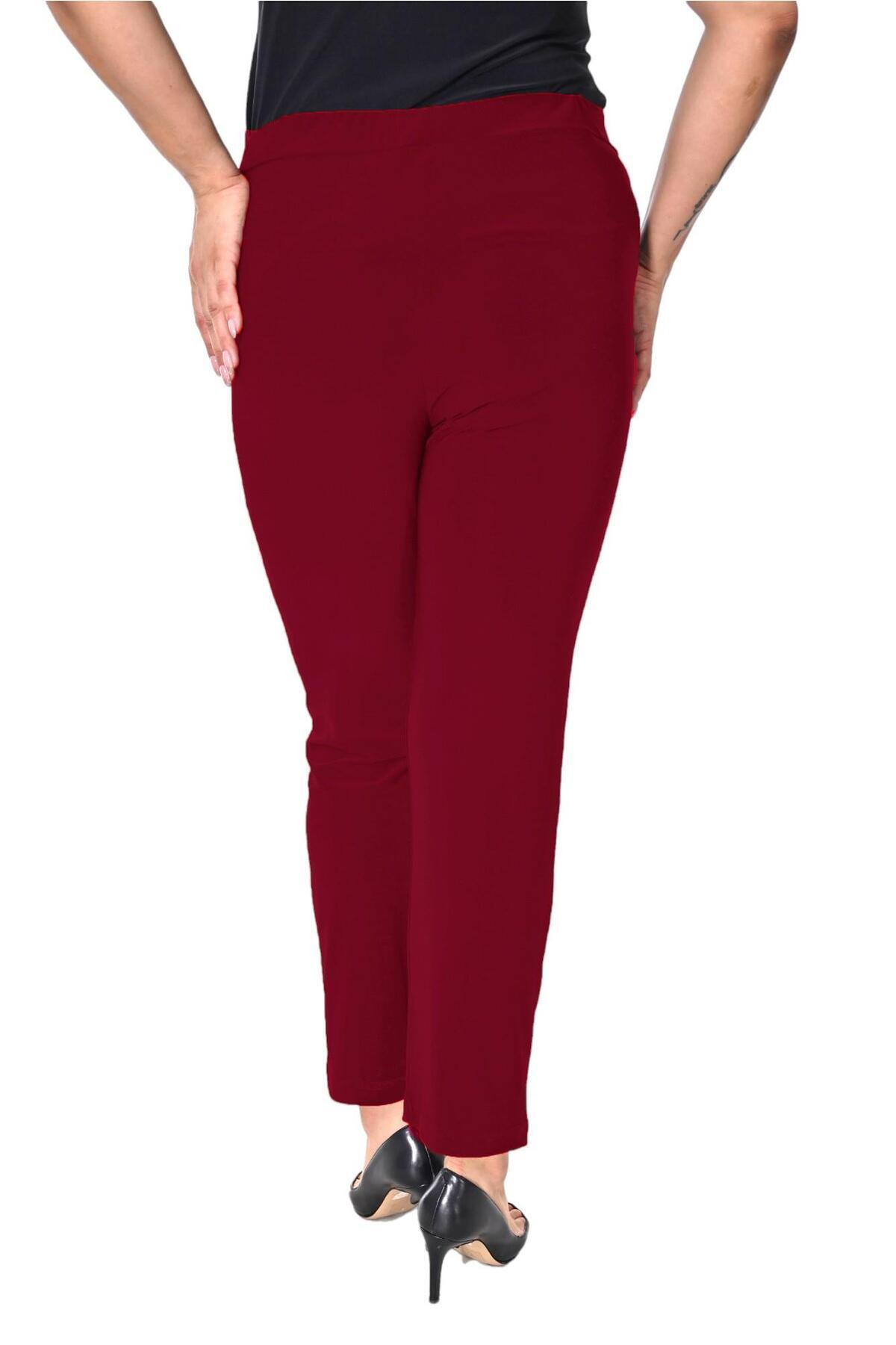 Plus Size Elastic-Waist Straight-Leg Trousers in Burgundy – additional product view