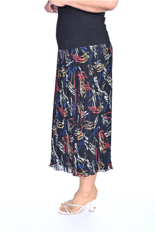 Plus Size Abstract-Print Pleated Chiffon Skirt in Multicolour on a dark base – additional product view