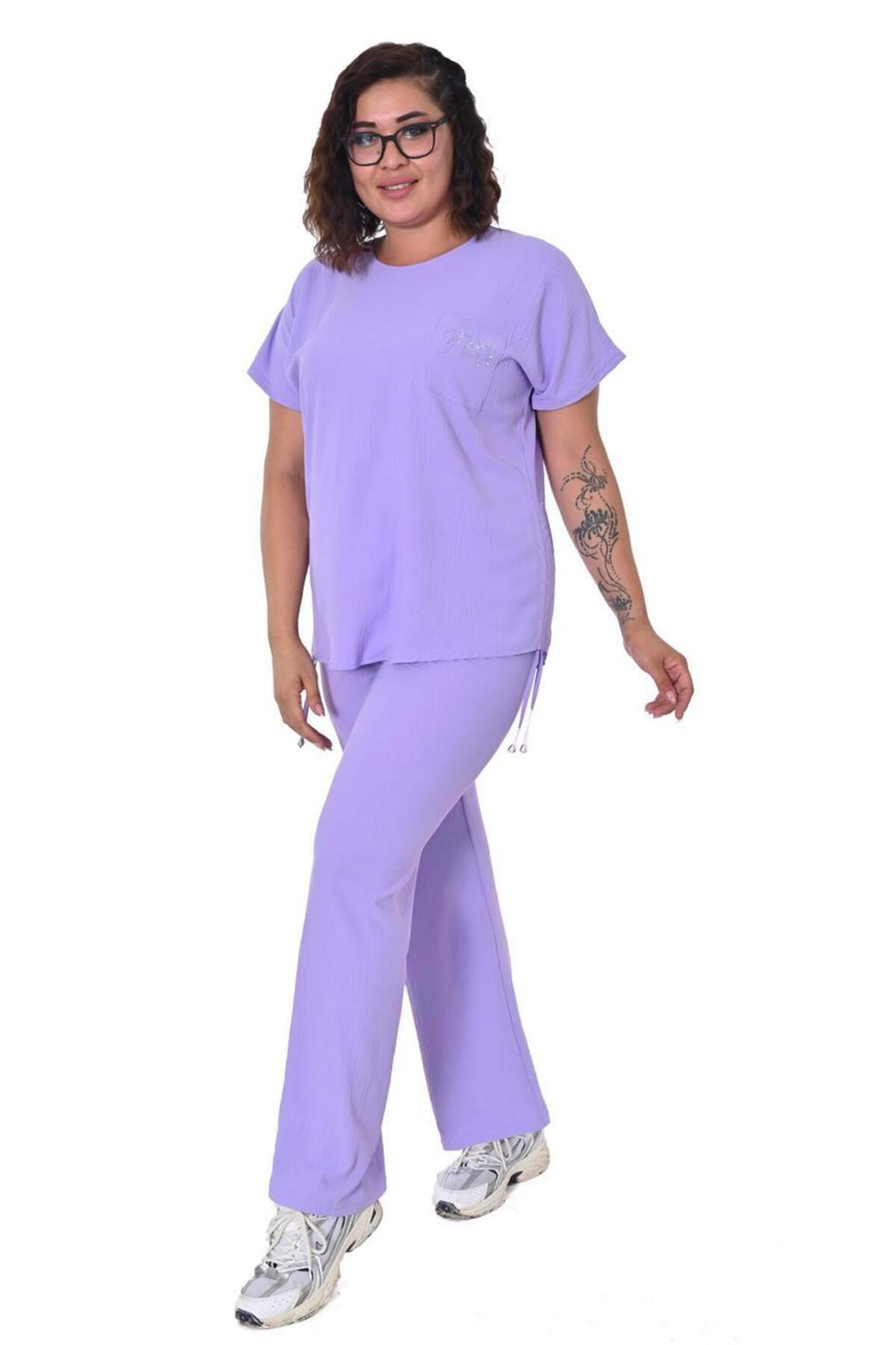 Plus Size Short-Sleeve Embellished Tracksuit in Lilac – additional product view
