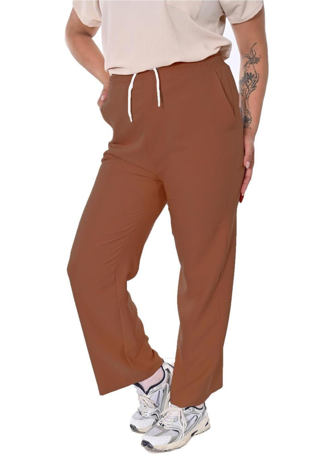 Plus Size Drawstring Wide-Leg Sweatpants in Brown – additional product view