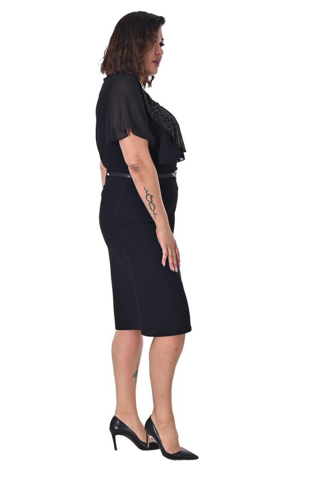 Plus Size Embellished Overlay Blouse in Black – additional product view