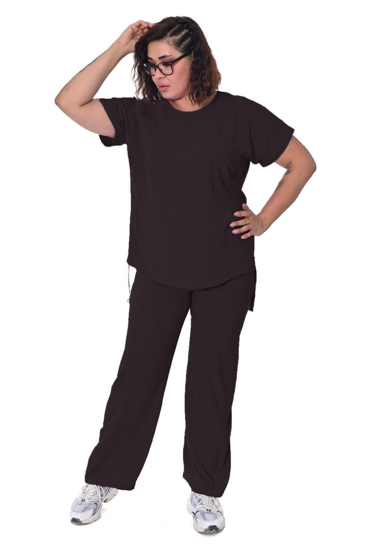 Plus Size Short-Sleeve Embellished Tracksuit in Black – Lady Fancy wholesale size pack