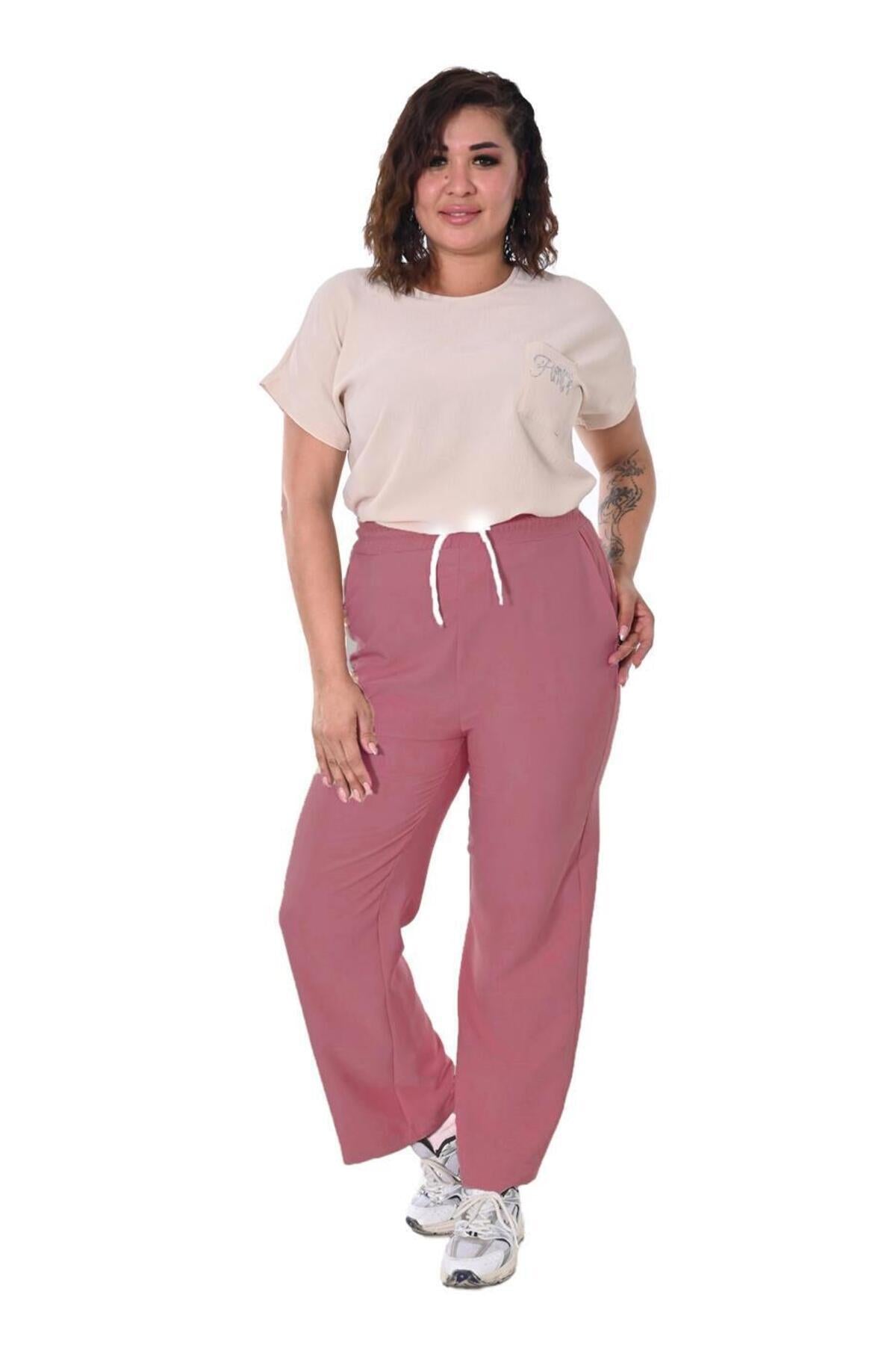 Plus Size Drawstring Wide-Leg Sweatpants in Dusty rose – Lady Fancy wholesale size pack