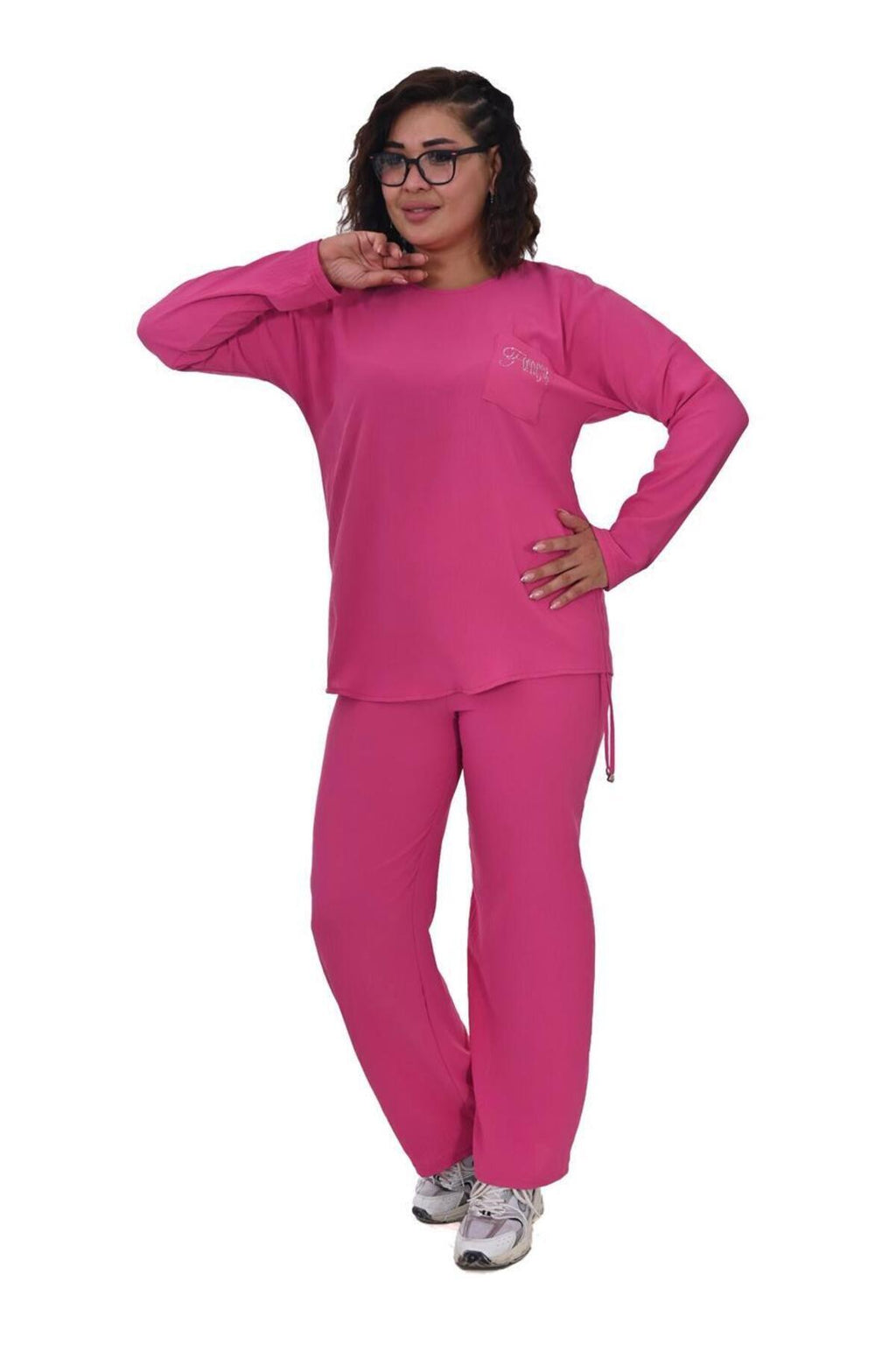 Plus Size Long-Sleeve Embellished Tracksuit in Pink – additional product view