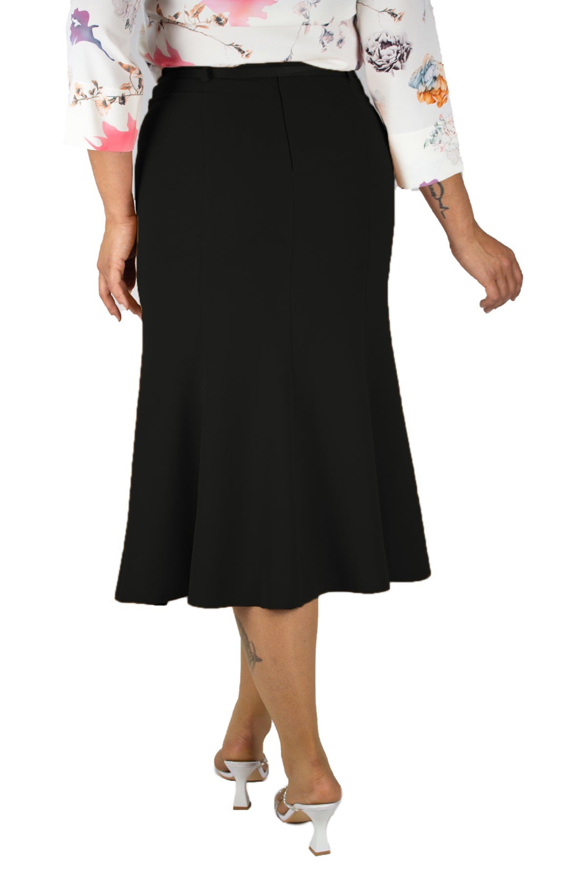 Plus Size Embroidered Fishtail Midi Skirt in Black – additional product view