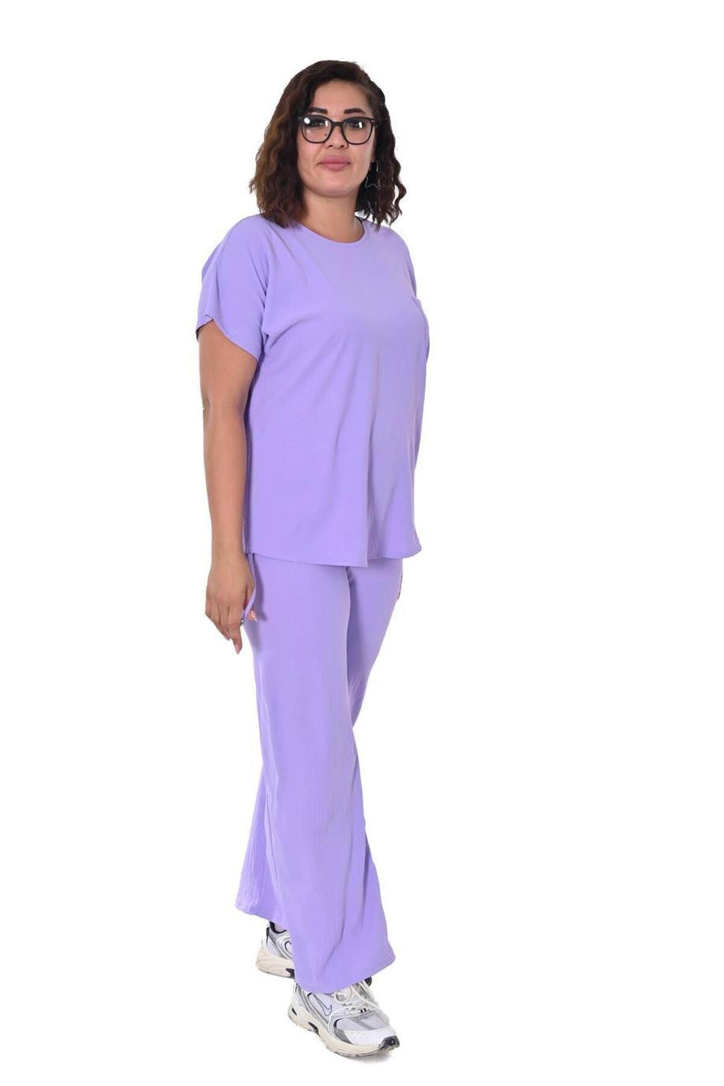 Plus Size Short-Sleeve Embellished Tracksuit in Lilac – additional product view