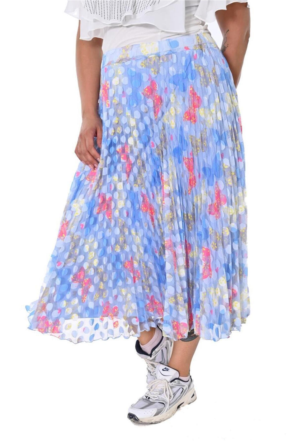 Plus Size Multicolour Pleated Tulle Skirt in Pastel multicolour print – additional product view