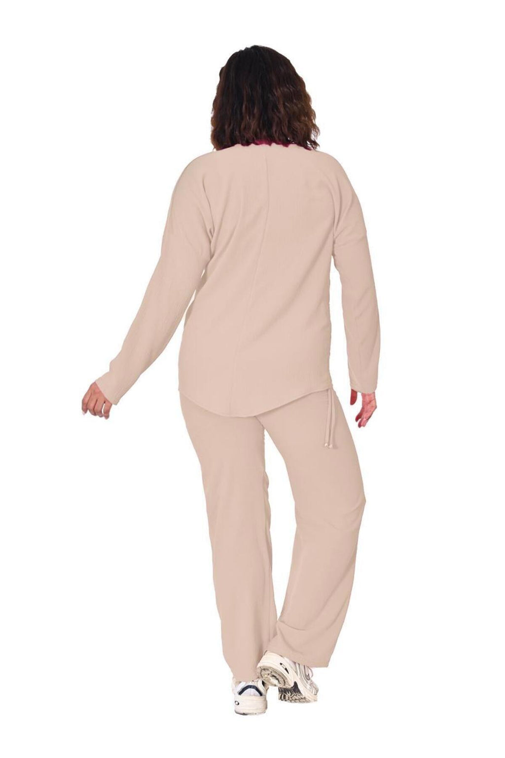 Plus Size Long-Sleeve Embellished Tracksuit in Cream – additional product view
