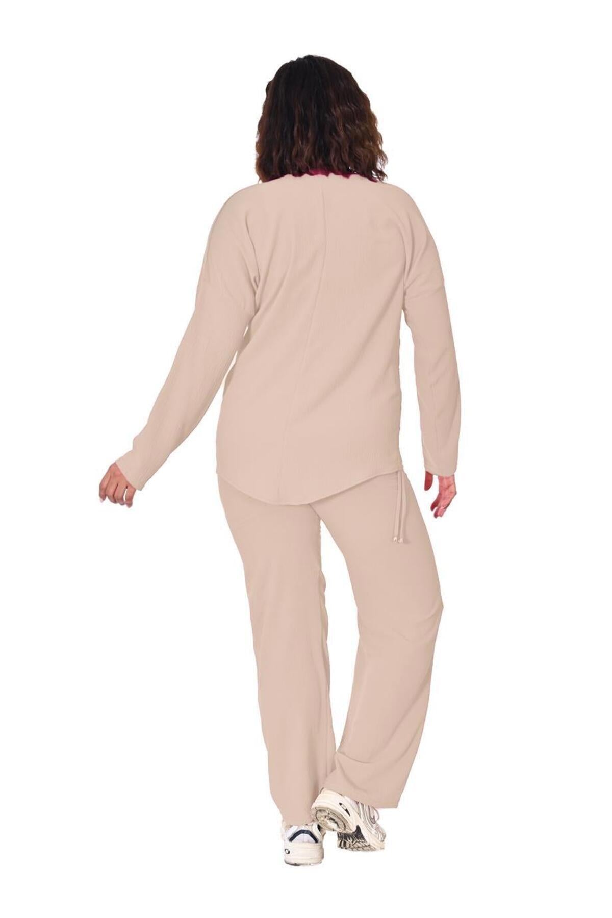 Plus Size Long-Sleeve Embellished Tracksuit in Cream – additional product view