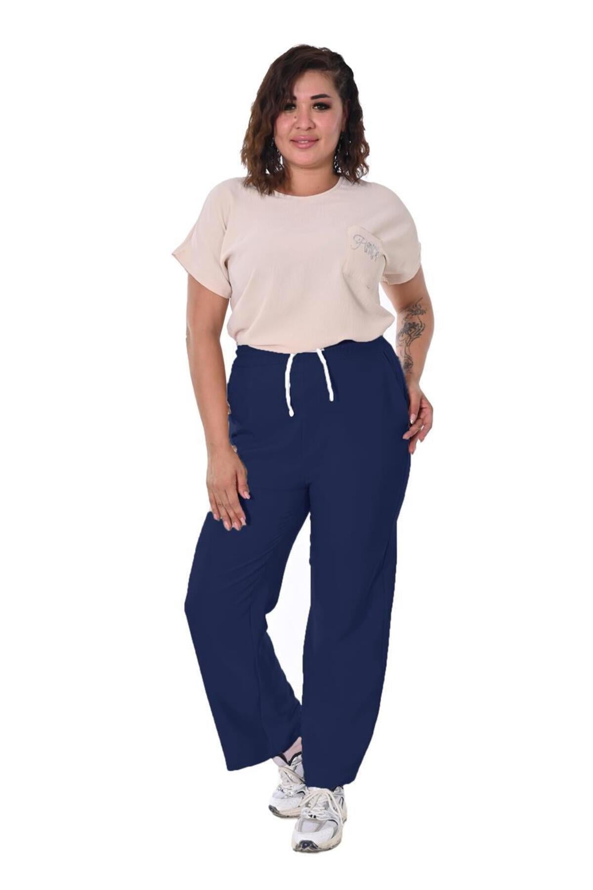 Plus Size Drawstring Wide-Leg Sweatpants in Navy – Lady Fancy wholesale size pack