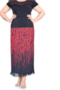Plus Size Red Branch-Print Long Chiffon Skirt in Red print over a dark base – Lady Fancy wholesale size pack