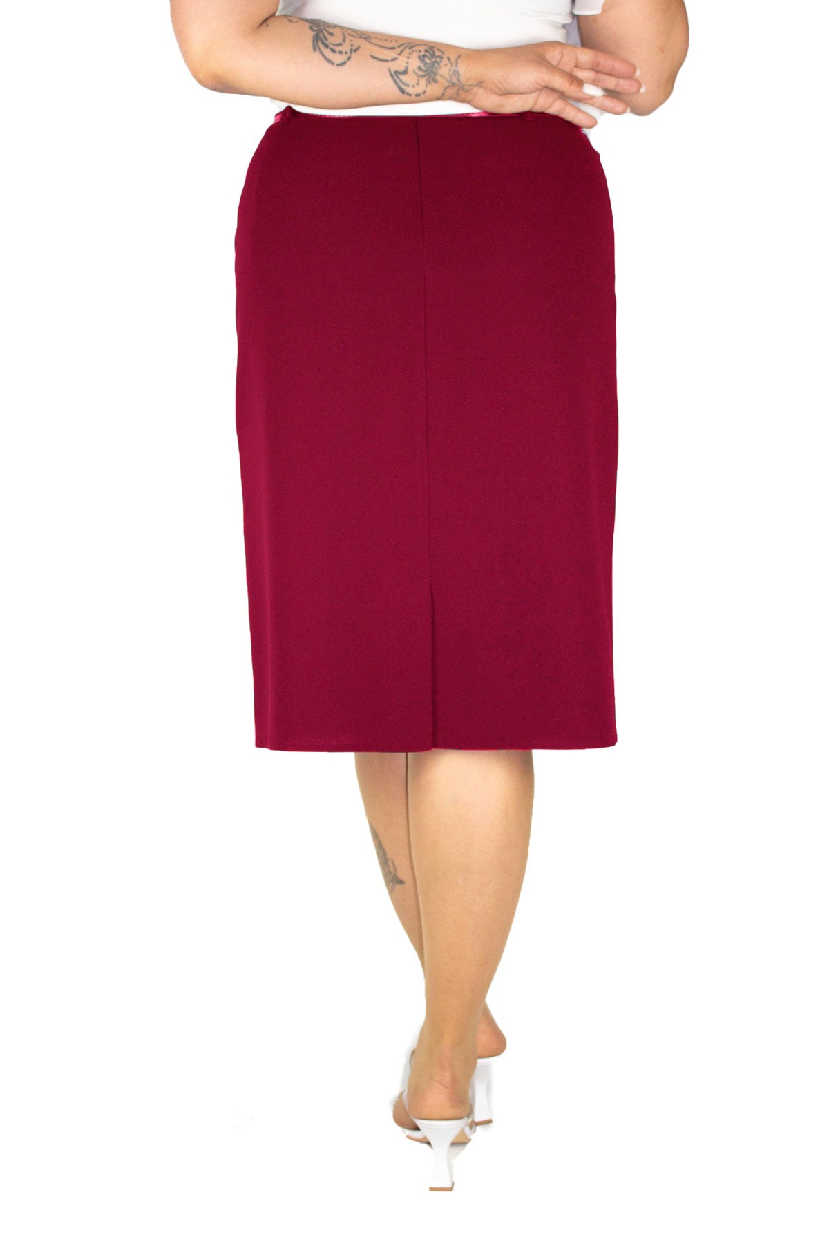 Plus Size Floral Embellished Straight Skirt in Burgundy – additional product view