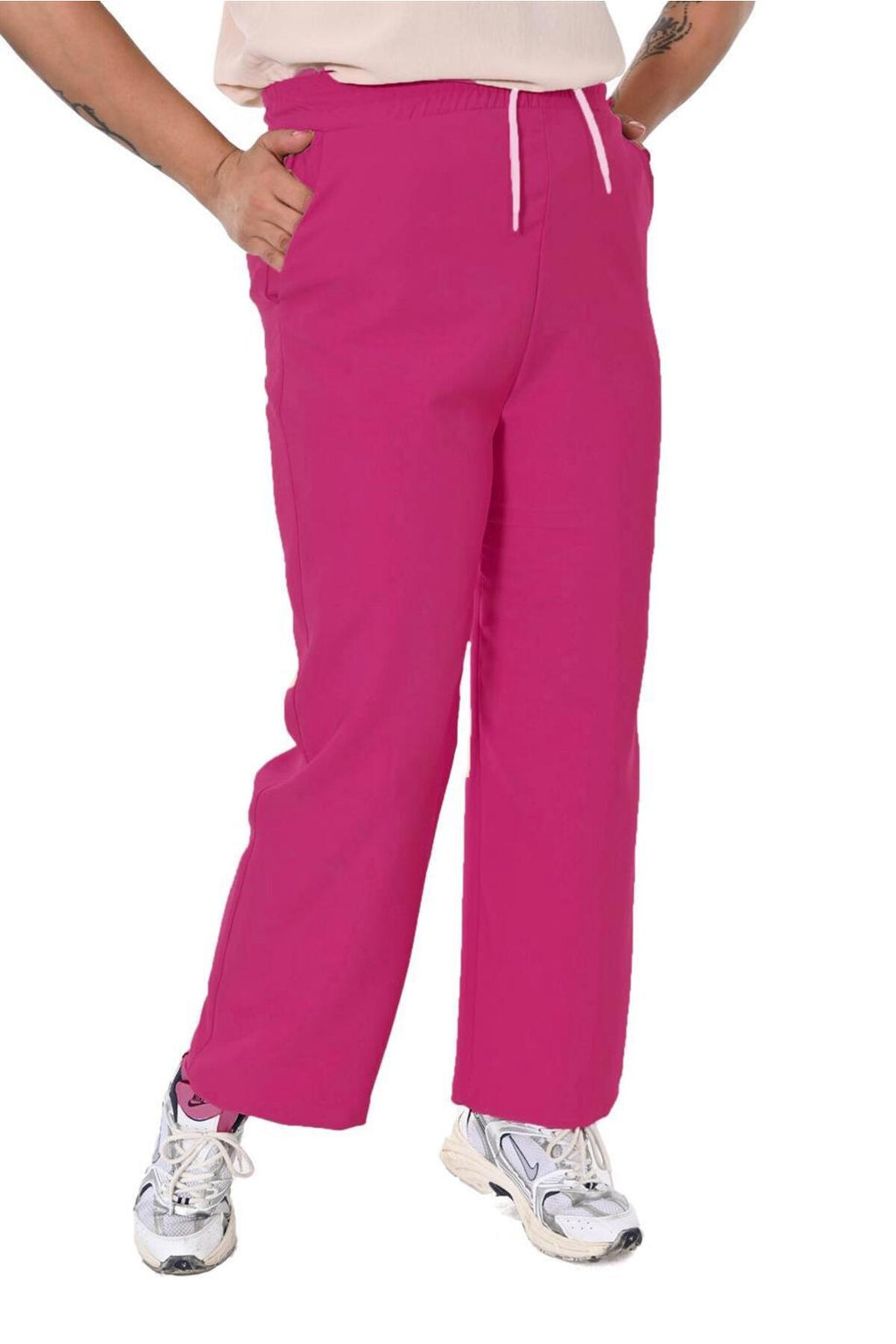 Plus Size Drawstring Wide-Leg Sweatpants in Pink – additional product view