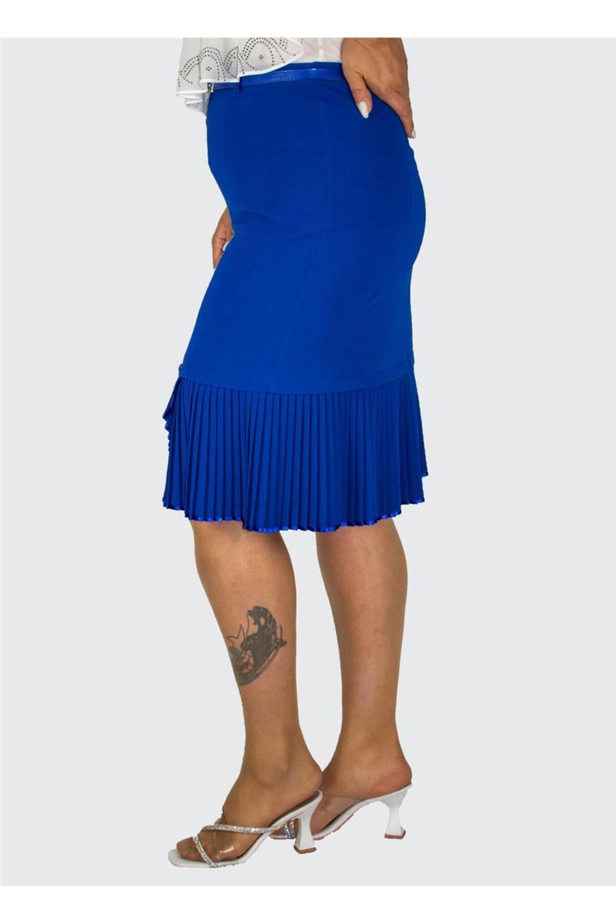 Plus Size Embellished Fine-Pleat Hem Skirt in Blue – additional product view