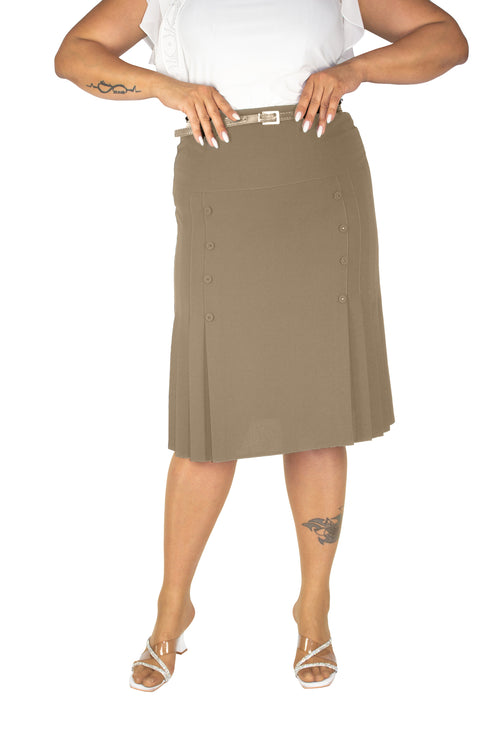 Plus Size Button-Detail Side-Pleat Skirt in Beige – Lady Fancy wholesale size pack