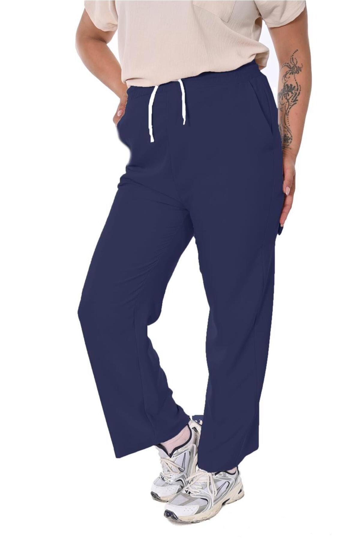 Plus Size Drawstring Wide-Leg Sweatpants in Navy – additional product view