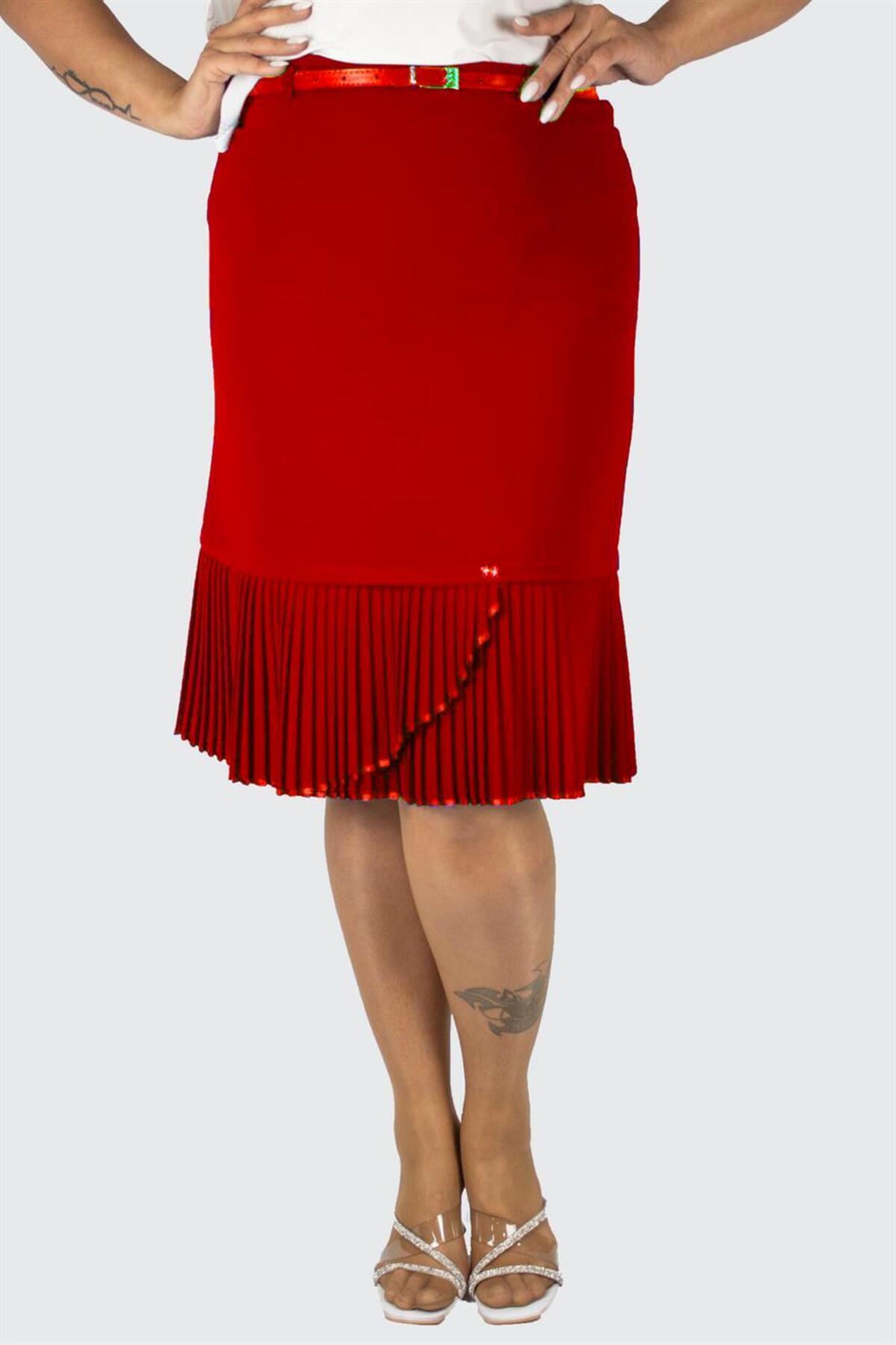 Plus Size Embellished Fine-Pleat Hem Skirt in Red – Lady Fancy wholesale size pack