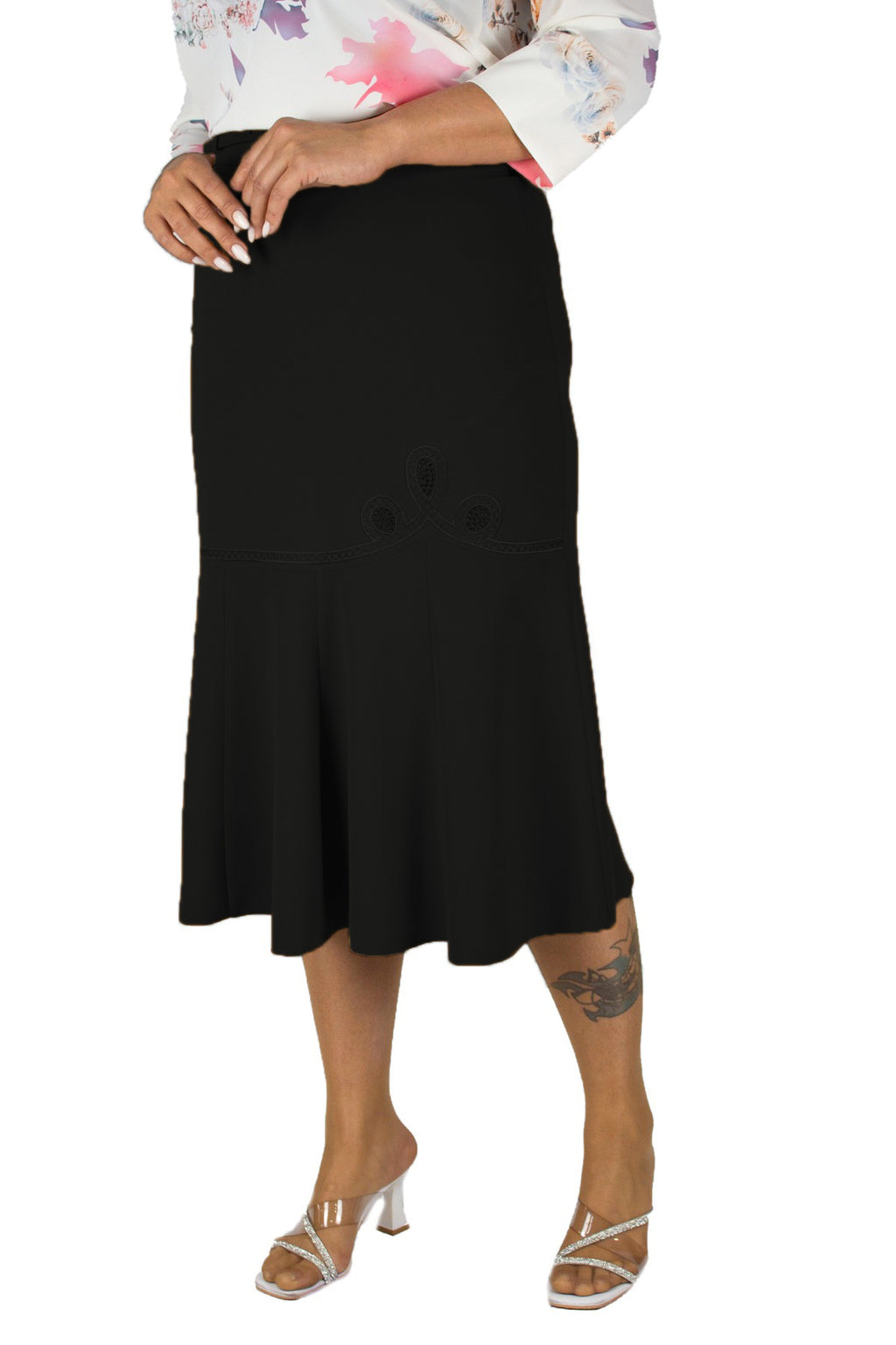 Plus Size Embroidered Fishtail Midi Skirt in Black – additional product view