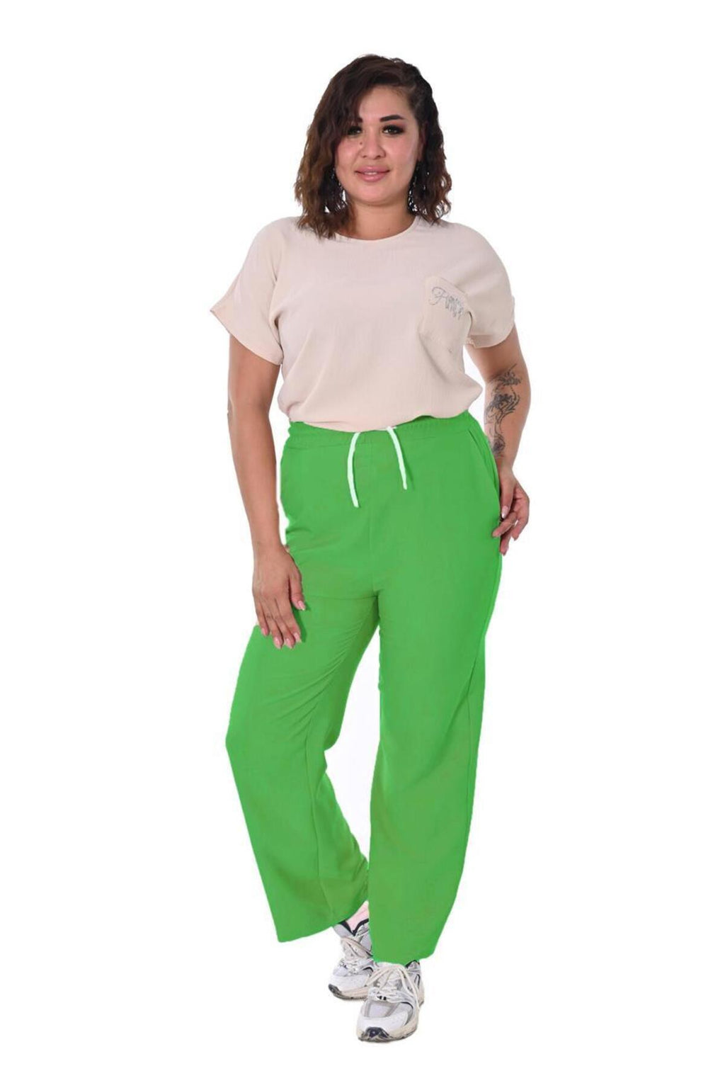 Plus Size Drawstring Wide-Leg Sweatpants in Green – additional product view