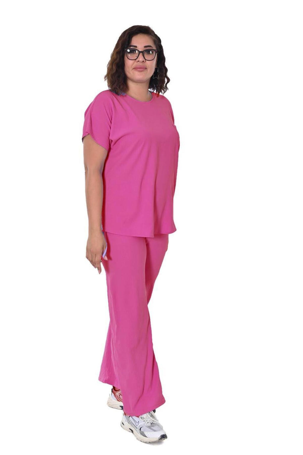 Plus Size Short-Sleeve Embellished Tracksuit in Pink – additional product view