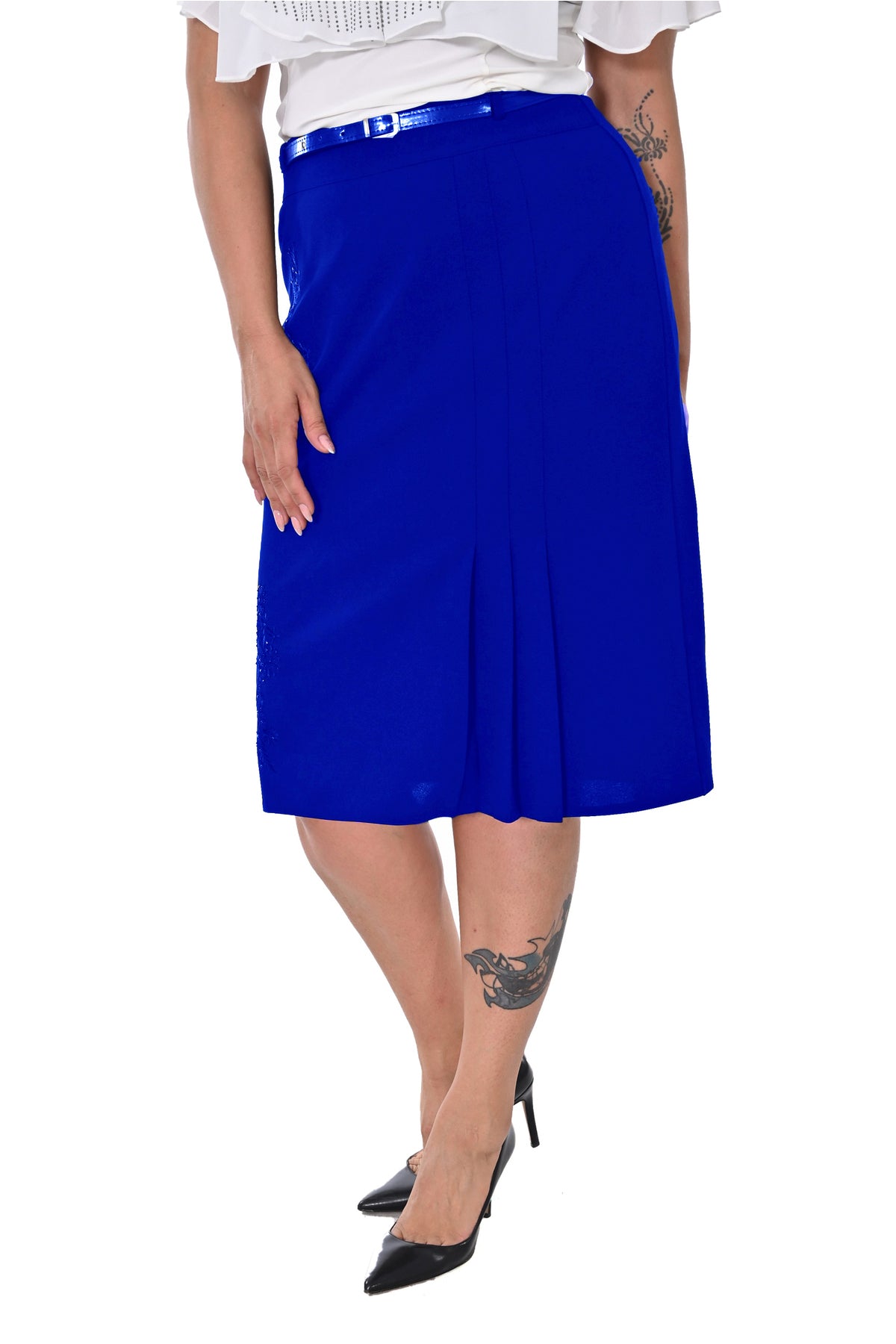 Plus Size Floral Embellished Pleat-Detail Skirt in Royal blue – Lady Fancy wholesale size pack