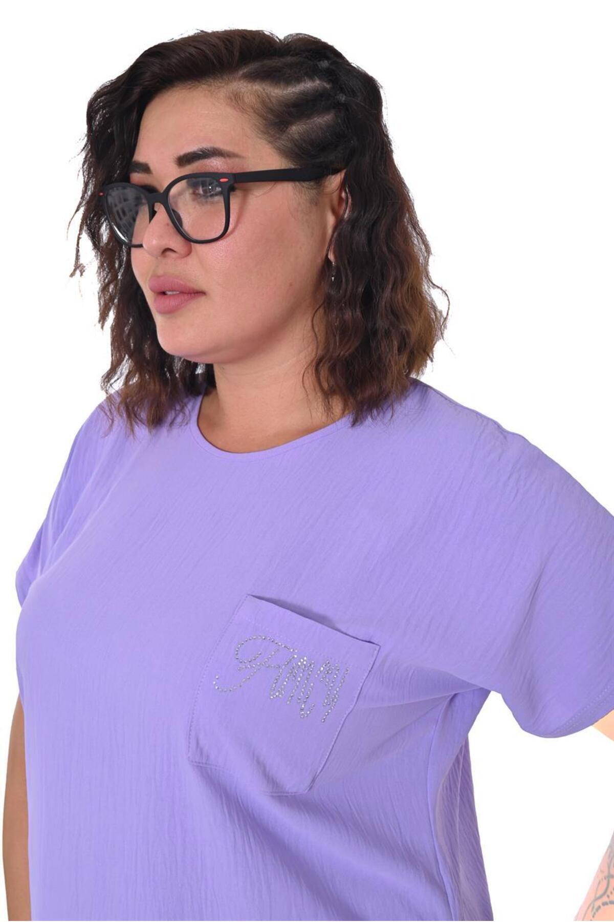 Plus Size Short-Sleeve Embellished Tracksuit in Lilac – Lady Fancy wholesale size pack