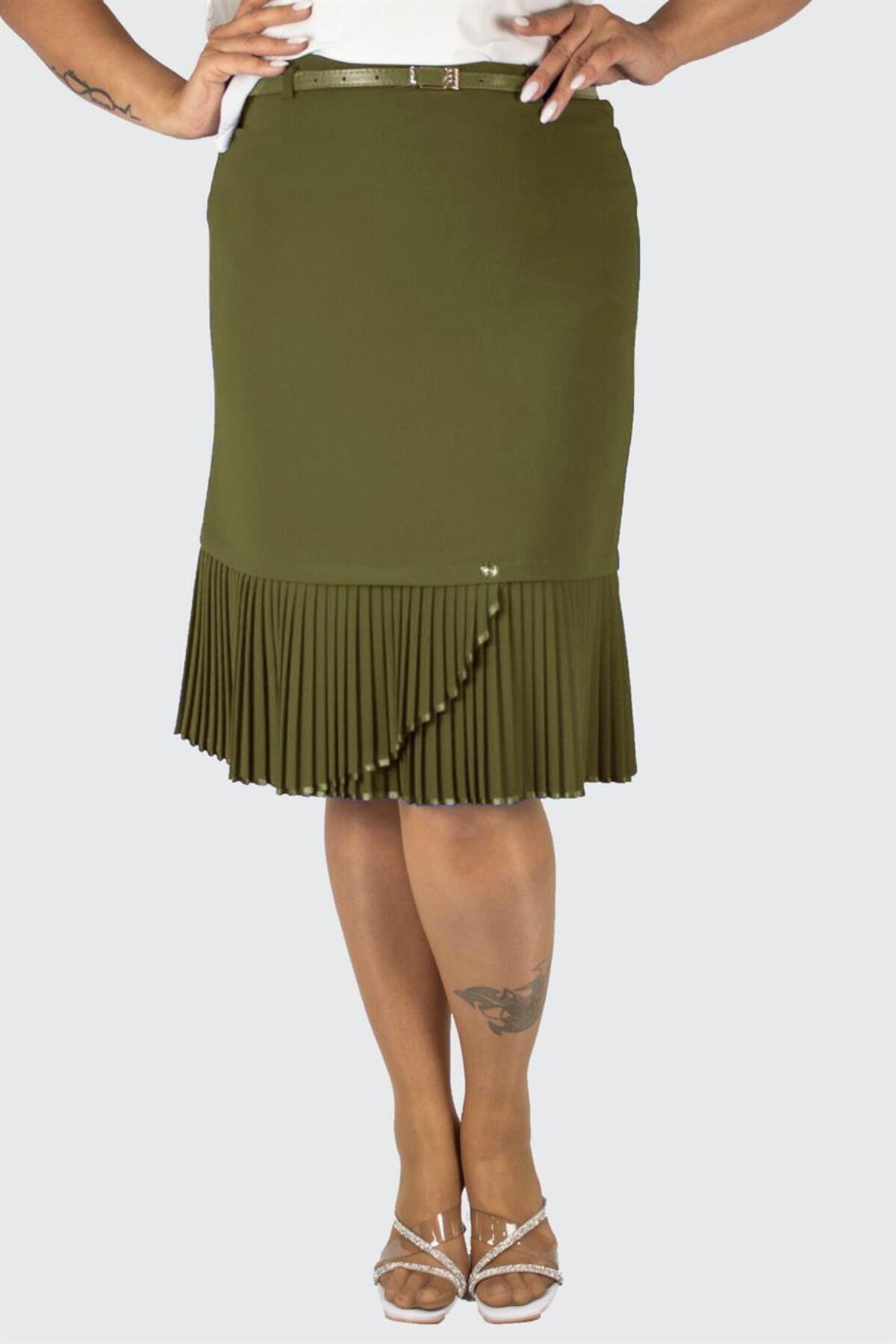 Plus Size Embellished Fine-Pleat Hem Skirt in Khaki – Lady Fancy wholesale size pack