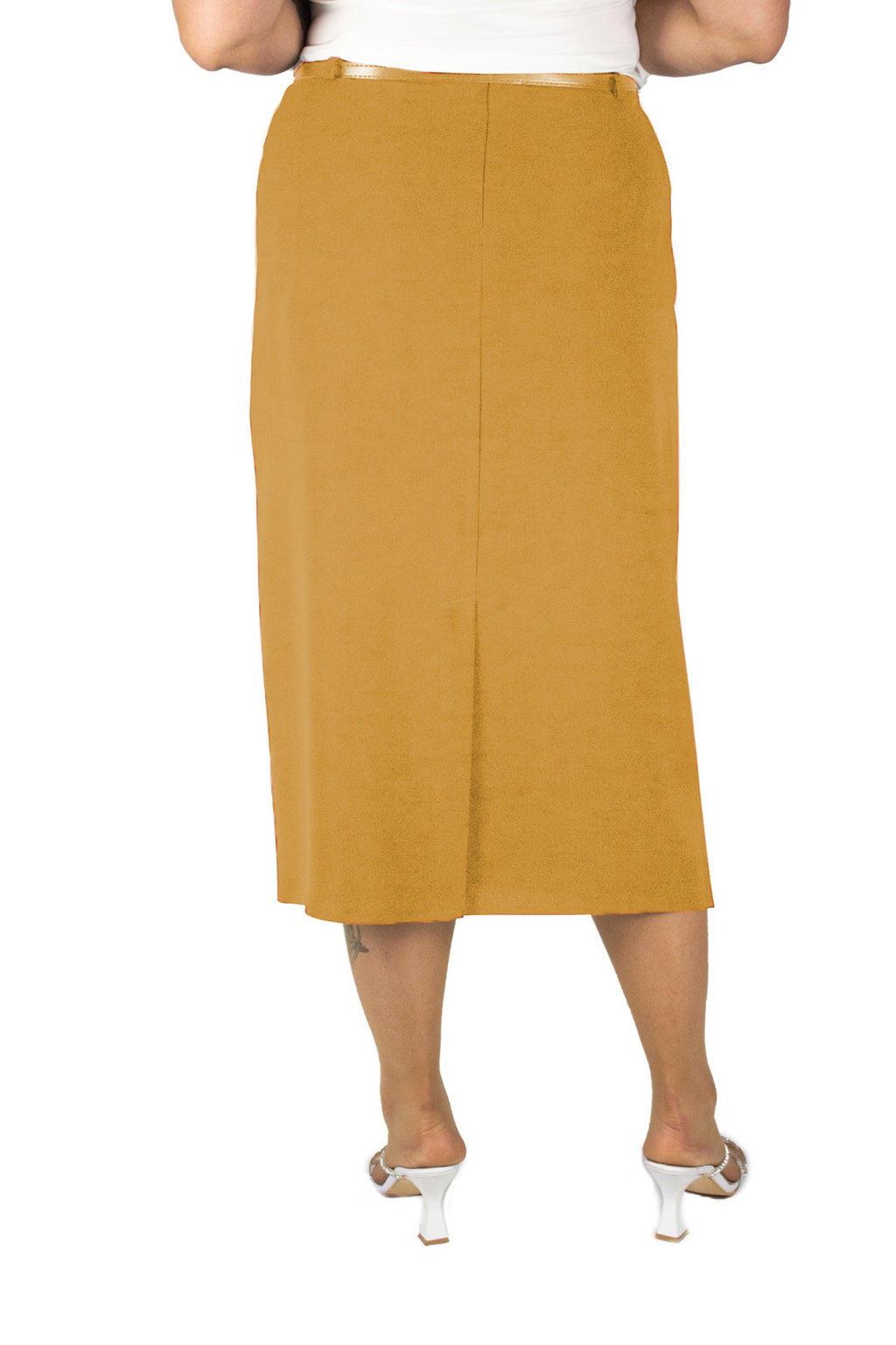 Plus Size Embellished Single-Pleat Midi Skirt in Mustard – additional product view