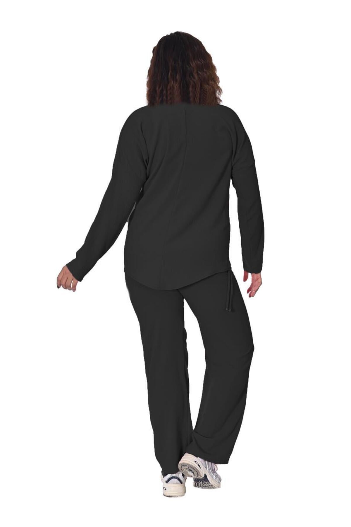 Plus Size Long-Sleeve Embellished Tracksuit in Black – additional product view