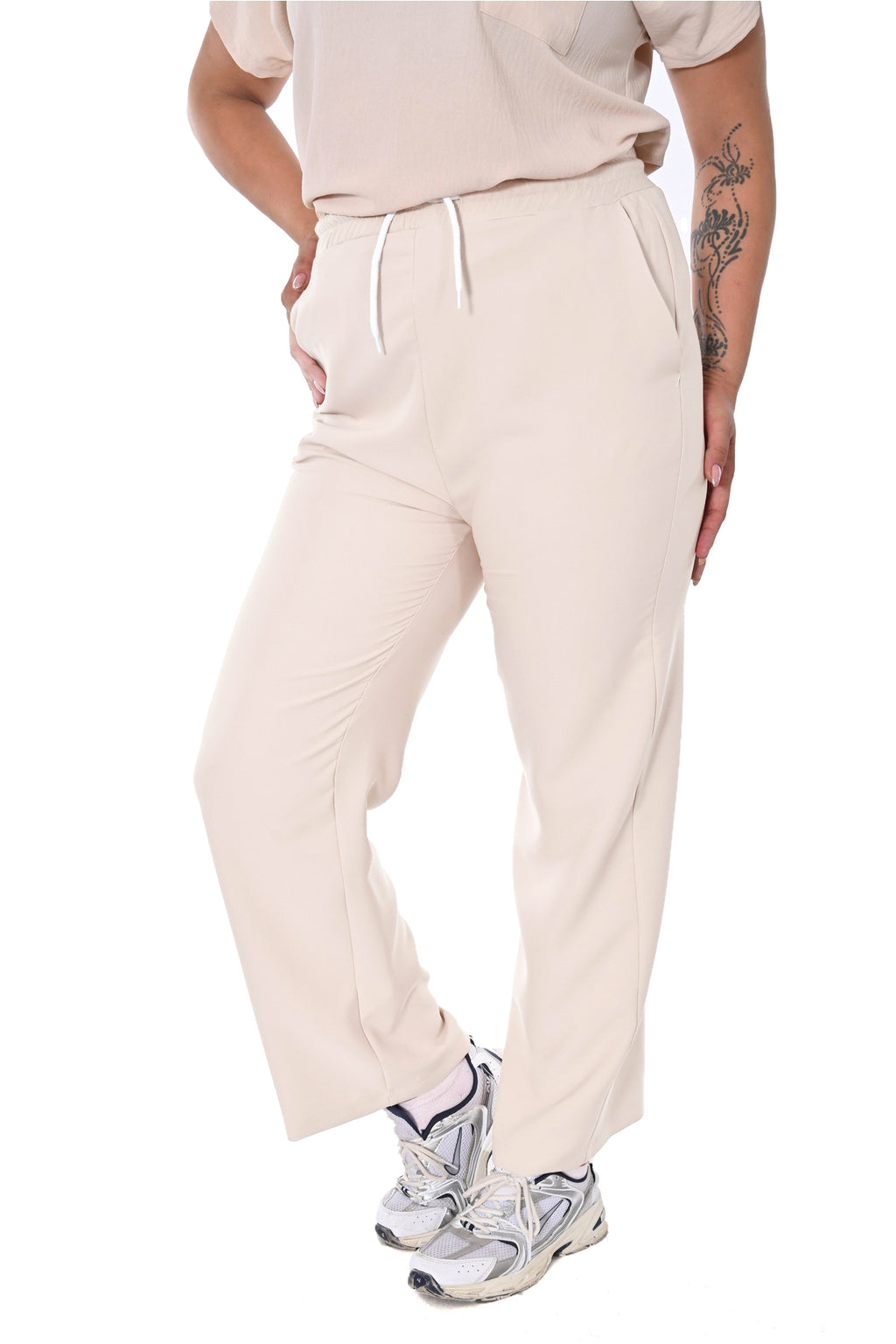 Plus Size Drawstring Wide-Leg Sweatpants in Cream – additional product view