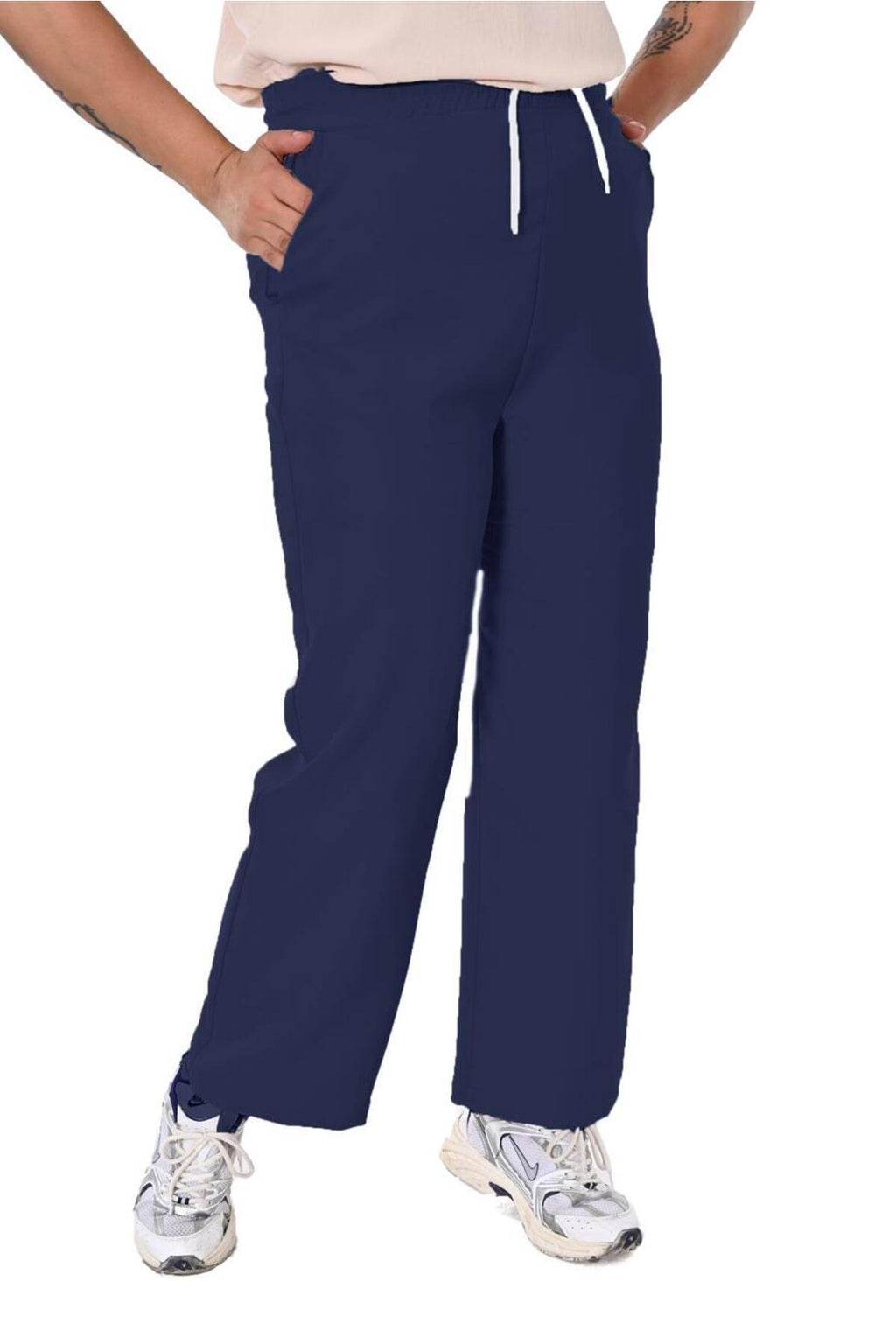 Plus Size Drawstring Wide-Leg Sweatpants in Navy – additional product view