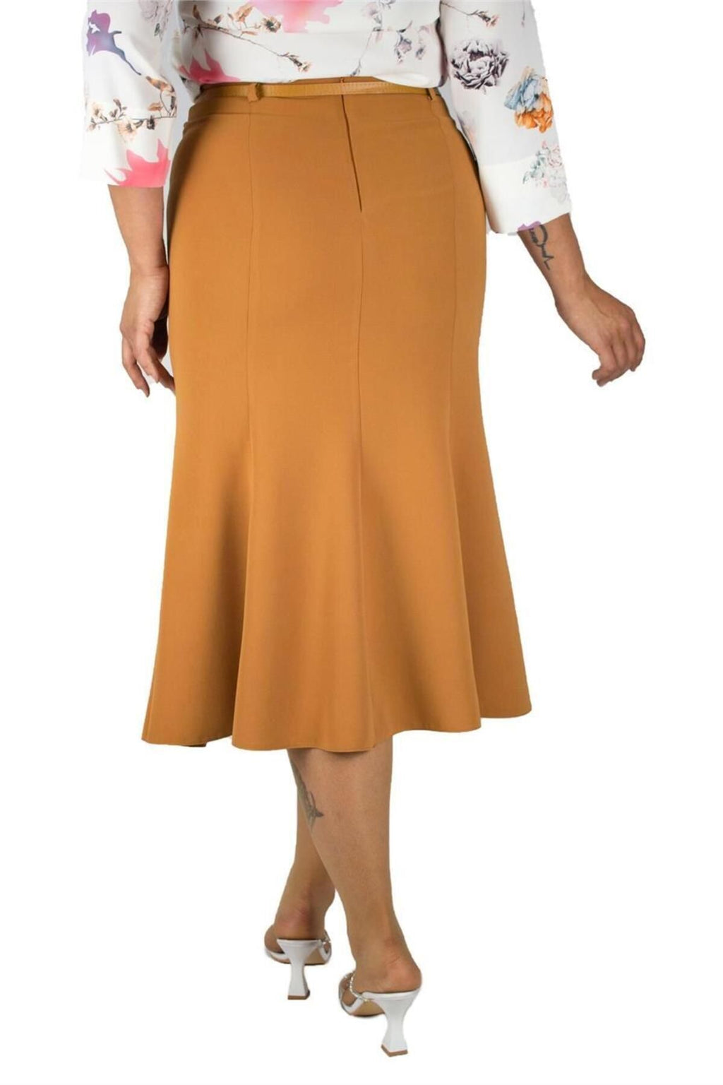 Plus Size Embroidered Fishtail Midi Skirt in Mustard – additional product view