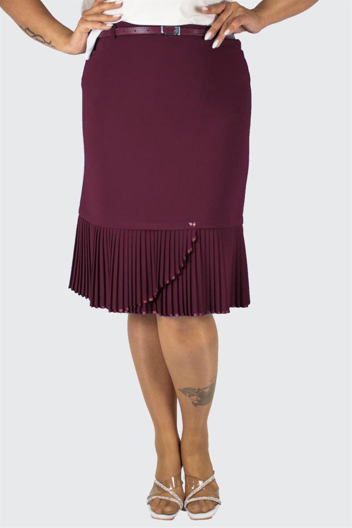 Plus Size Embellished Fine-Pleat Hem Skirt in Burgundy – Lady Fancy wholesale size pack