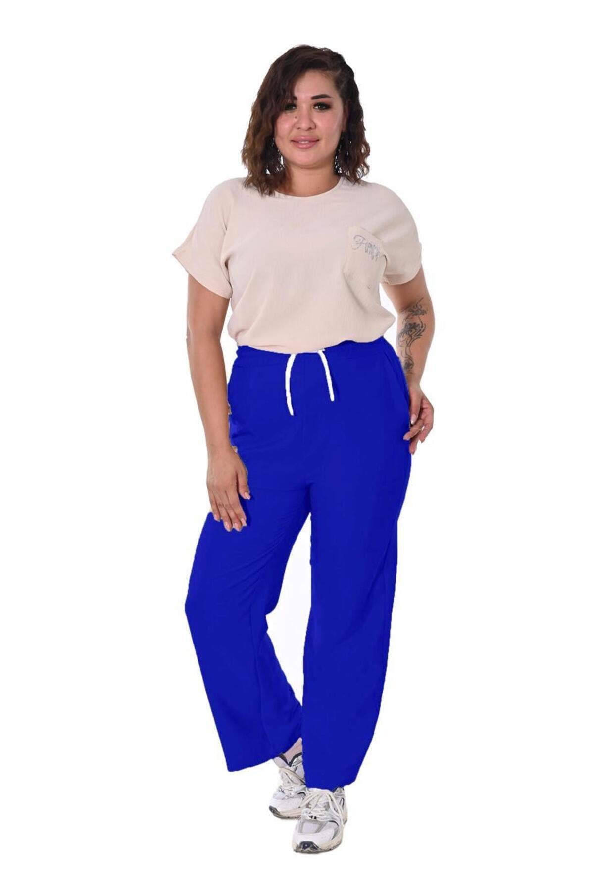 Plus Size Drawstring Wide-Leg Sweatpants in Royal blue – additional product view