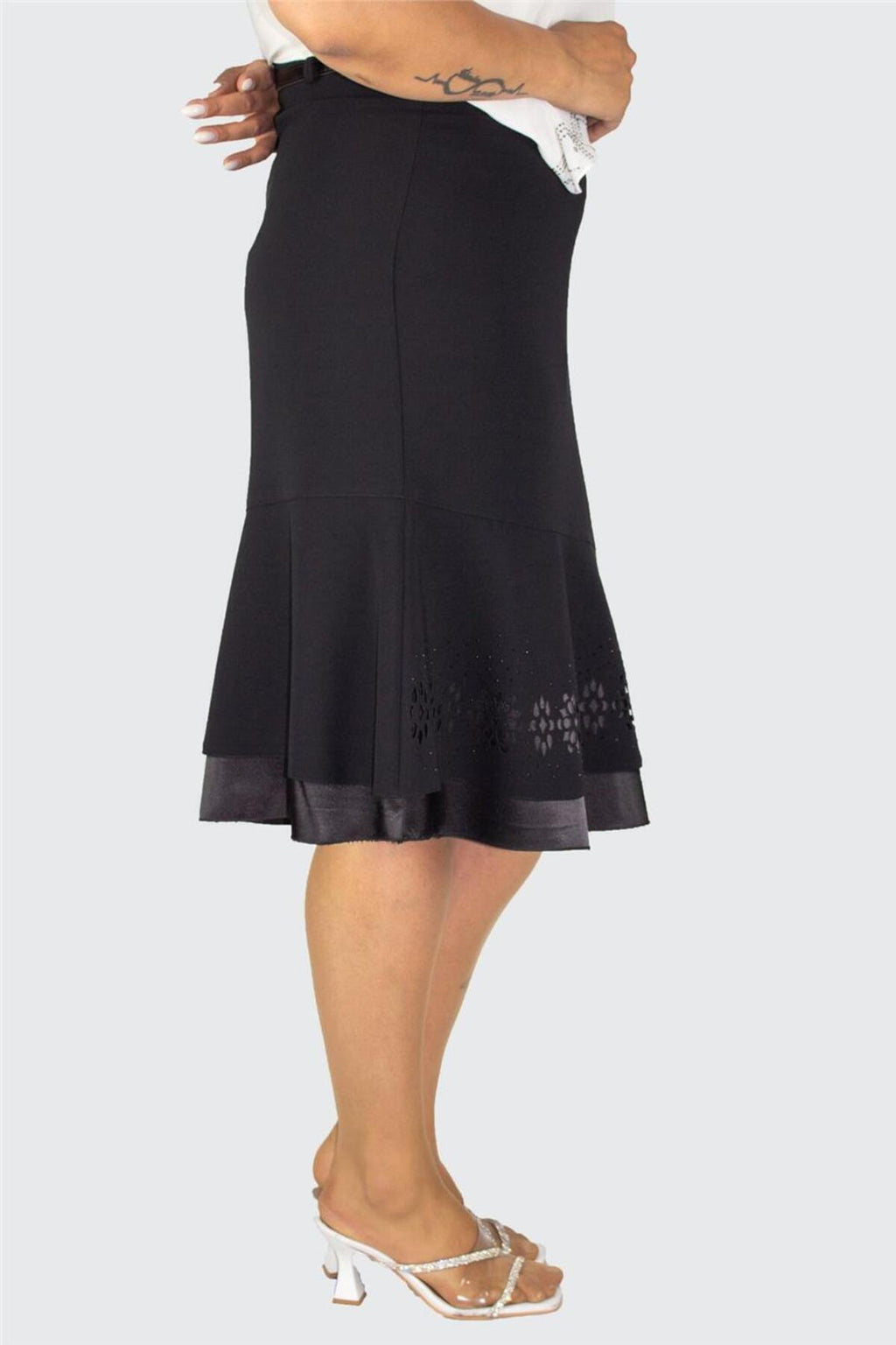 Plus Size Embellished Satin-Flounce Skirt in Black – additional product view