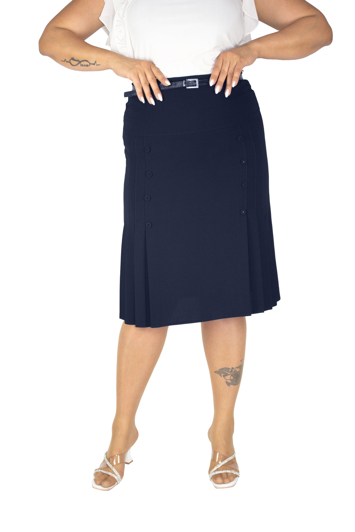 Plus Size Button-Detail Side-Pleat Skirt in Navy – Lady Fancy wholesale size pack