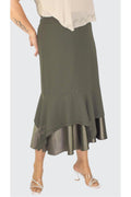 Plus Size Satin-Flounce Embellished Midi Skirt in Khaki – Lady Fancy wholesale size pack