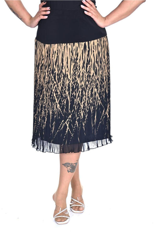 Plus Size Branch-Print Pleated Chiffon Skirt in Beige print over a dark base – additional product view