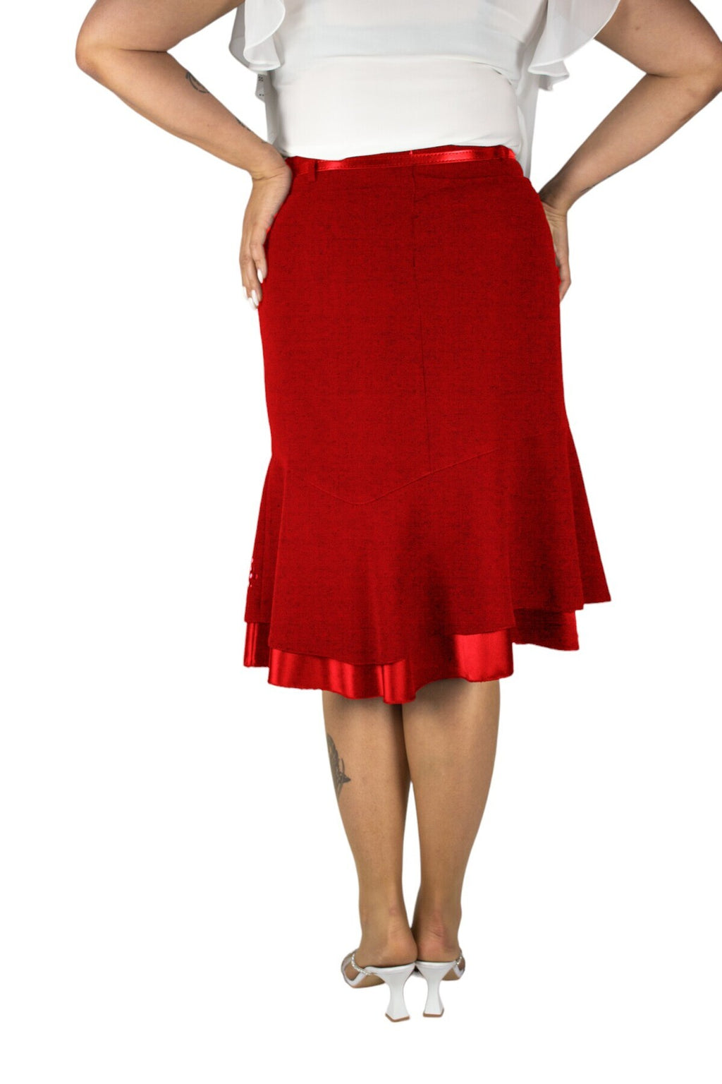 Plus Size Embellished Satin-Flounce Skirt in Red – additional product view