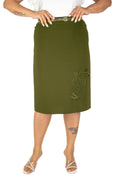 Plus Size Floral Embellished Straight Skirt in Khaki – Lady Fancy wholesale size pack