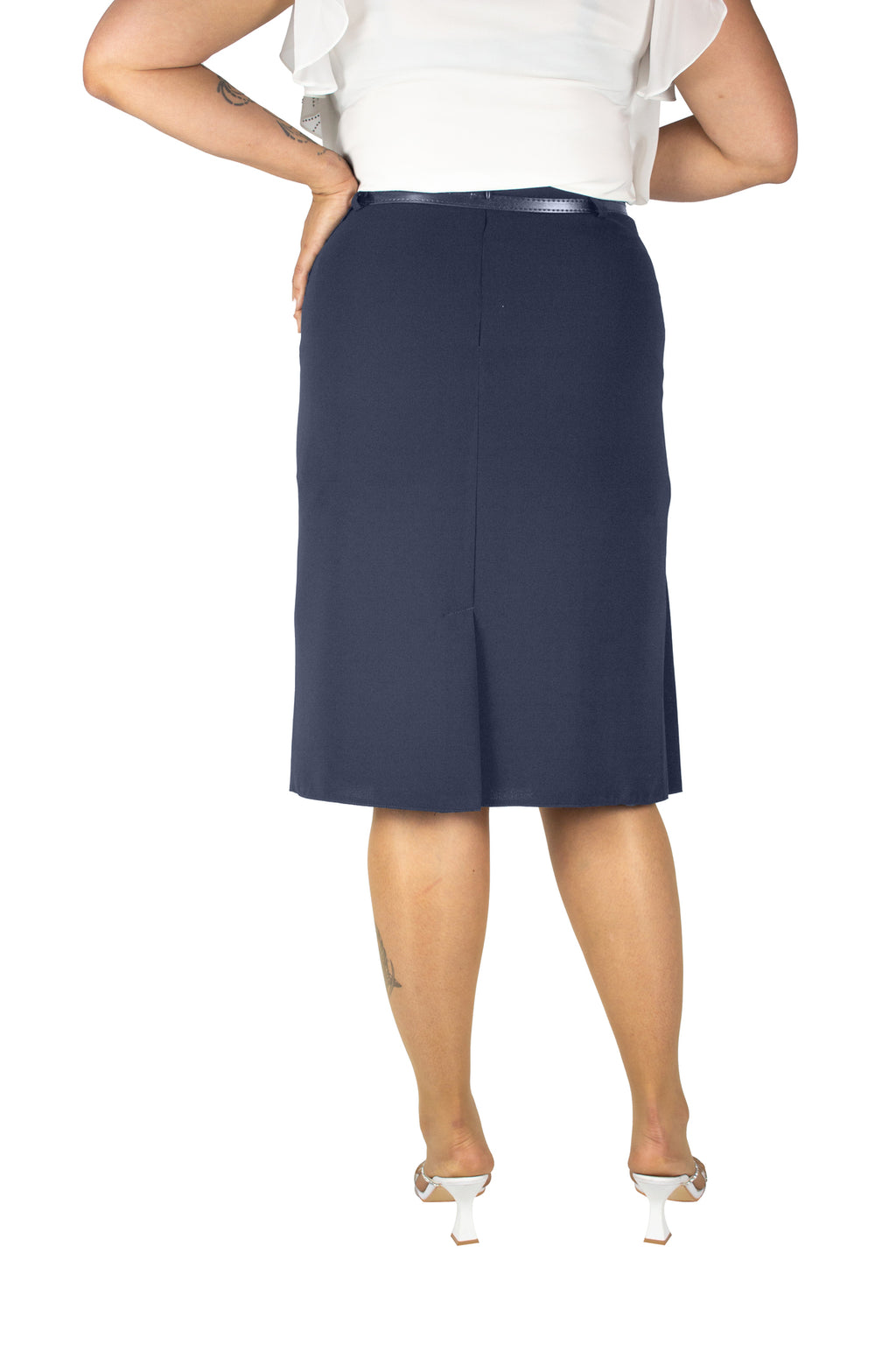 Plus Size Button-Detail Side-Pleat Skirt in Navy – additional product view