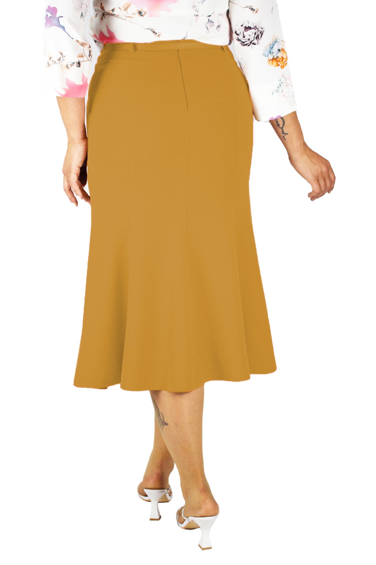 Plus Size Embroidered Fishtail Midi Skirt in Gold – additional product view