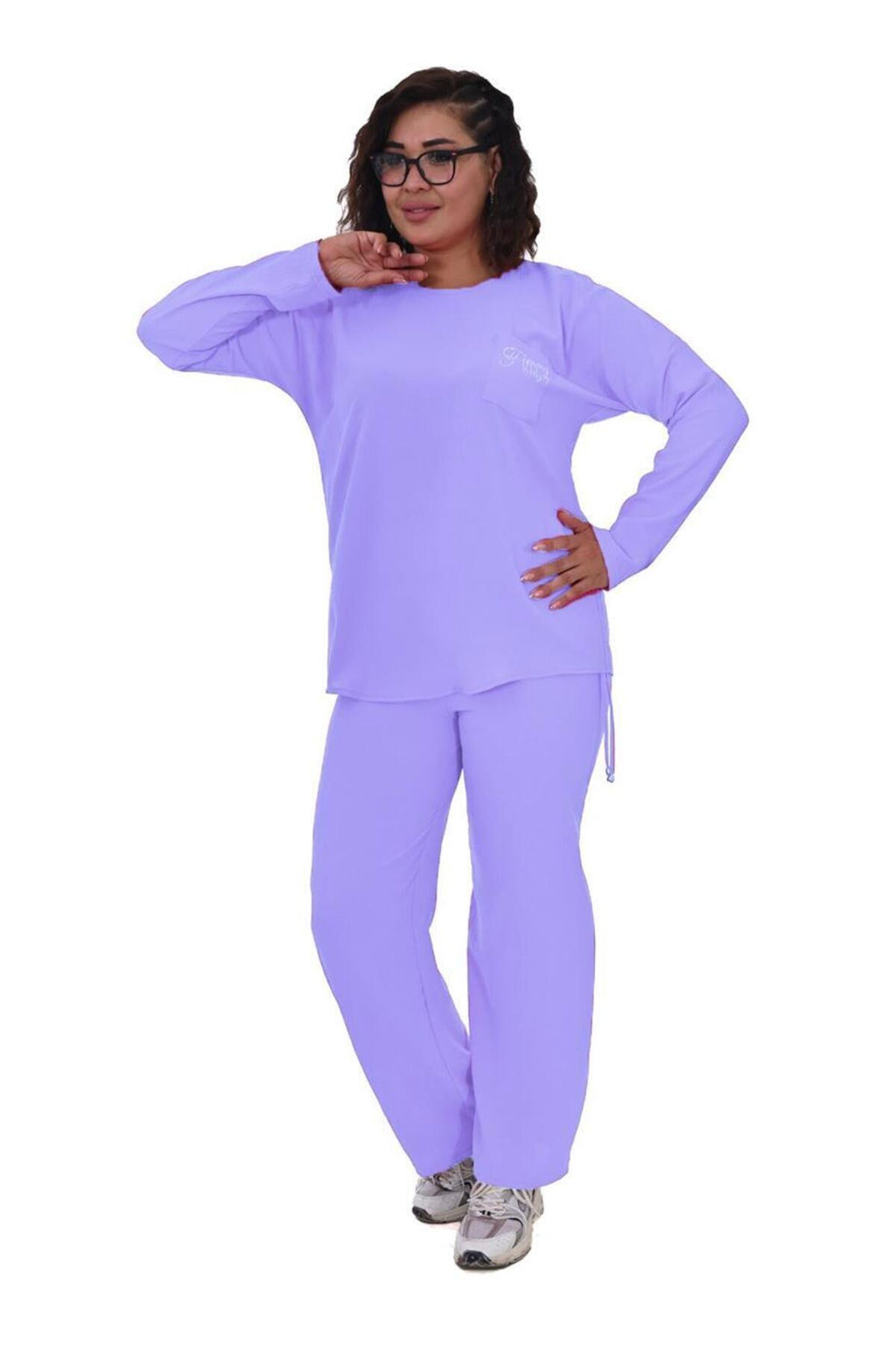 Plus Size Long-Sleeve Embellished Tracksuit in Lilac – Lady Fancy wholesale size pack