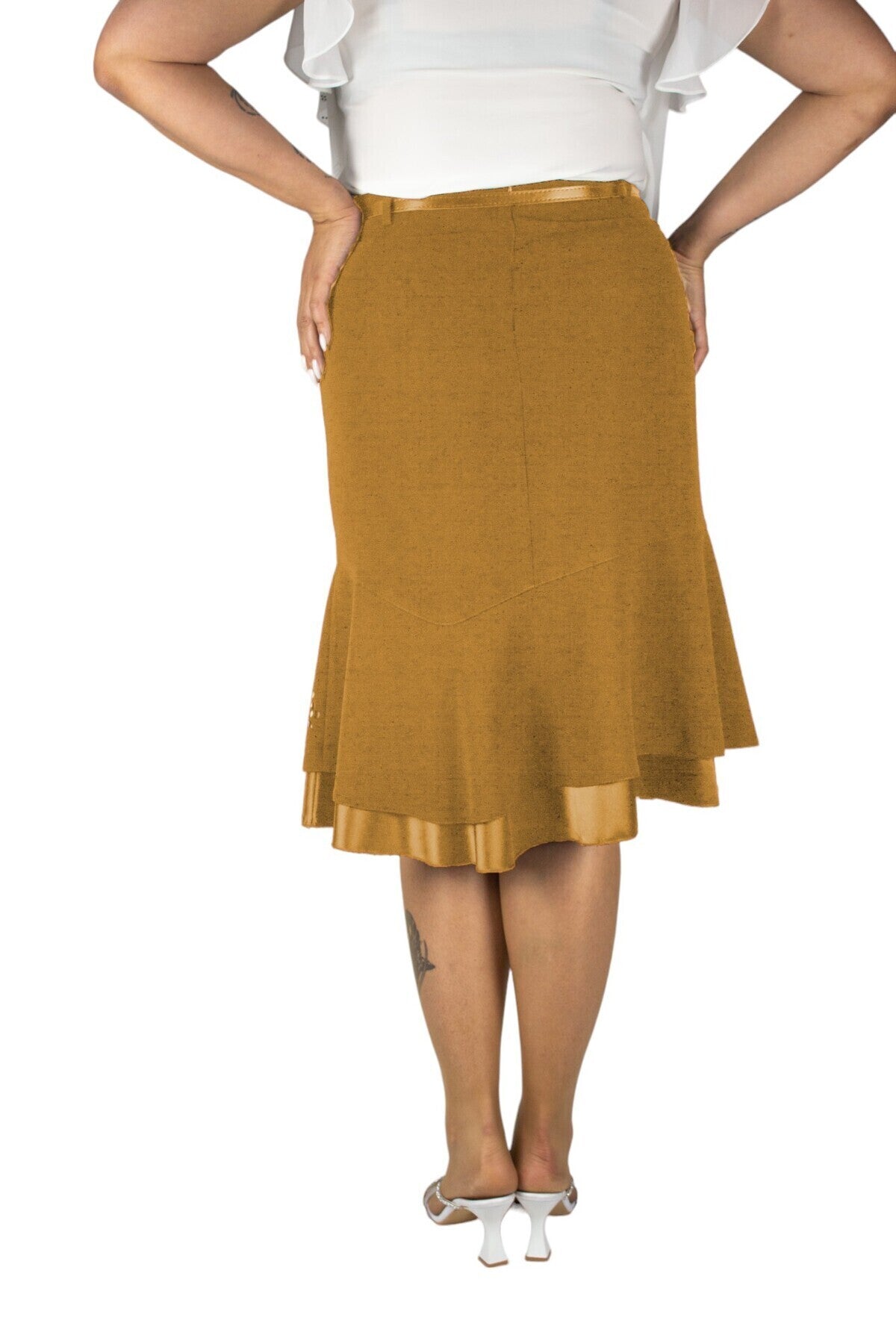 Plus Size Embellished Satin-Flounce Skirt in Mustard – additional product view