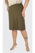 Plus Size Embroidered Four-Pleat Skirt in Khaki – Lady Fancy wholesale size pack