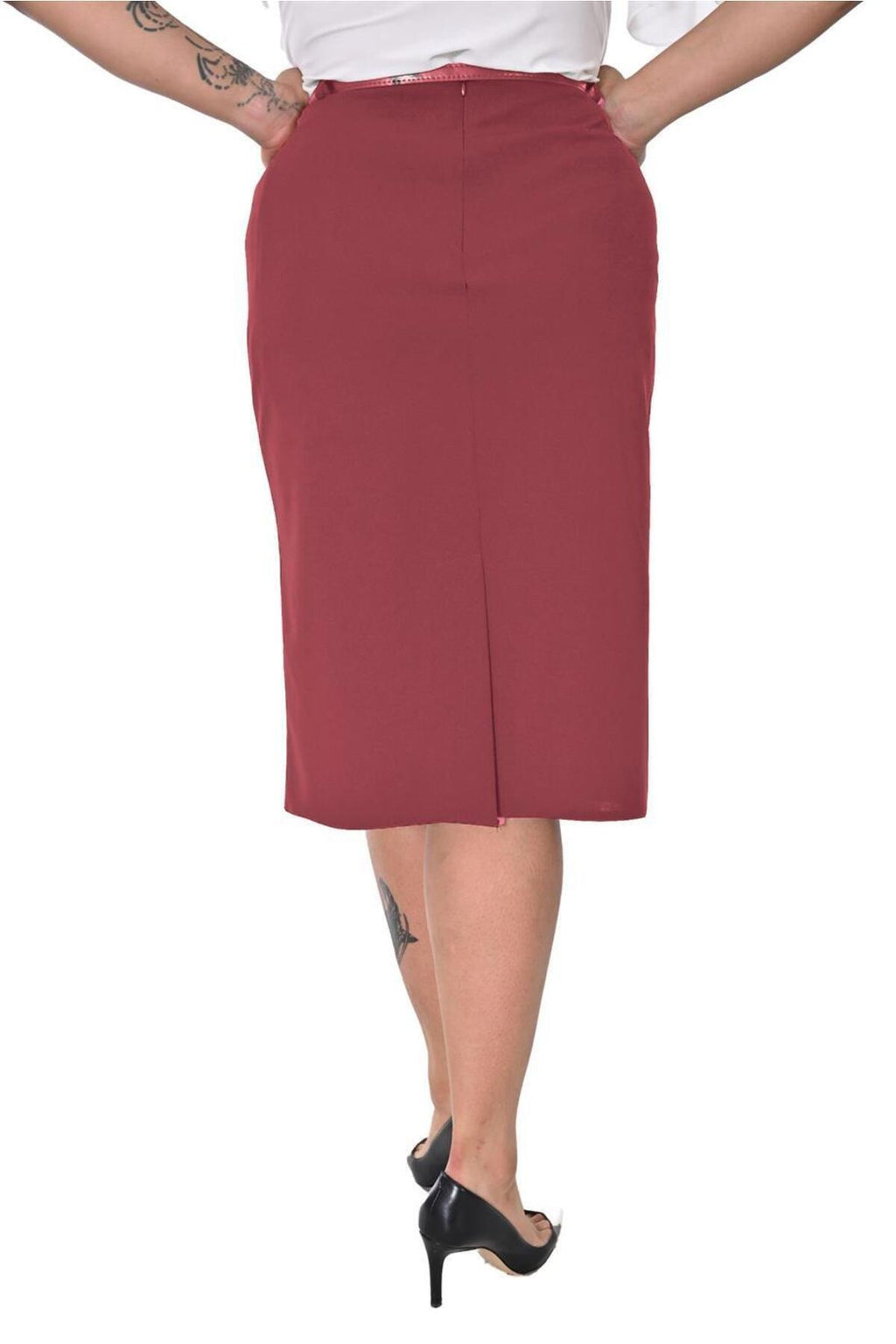 Plus Size Floral Embellished Pleat-Detail Skirt in Burgundy – additional product view