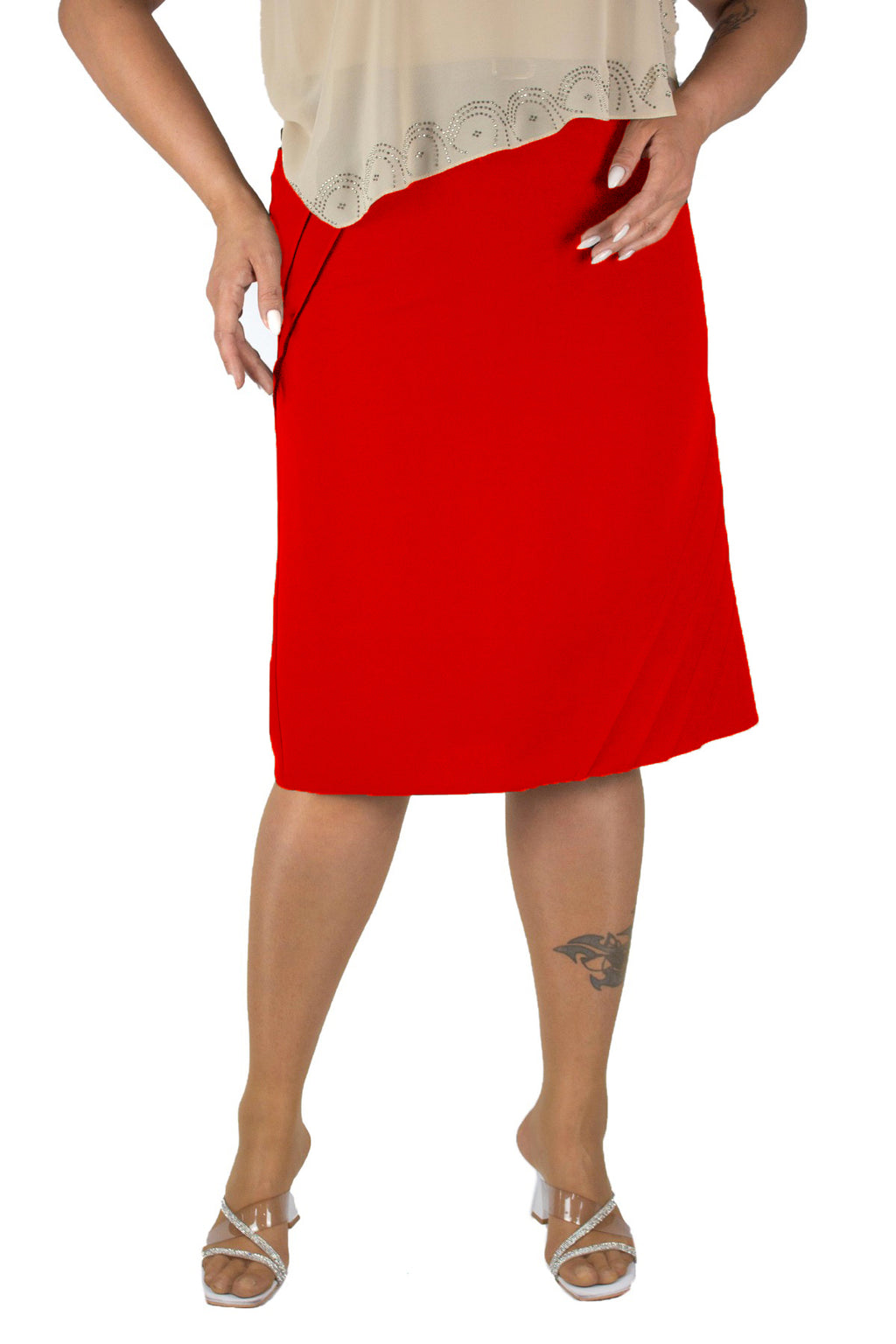 Plus Size Pintuck-Detail Straight Skirt in Red – additional product view