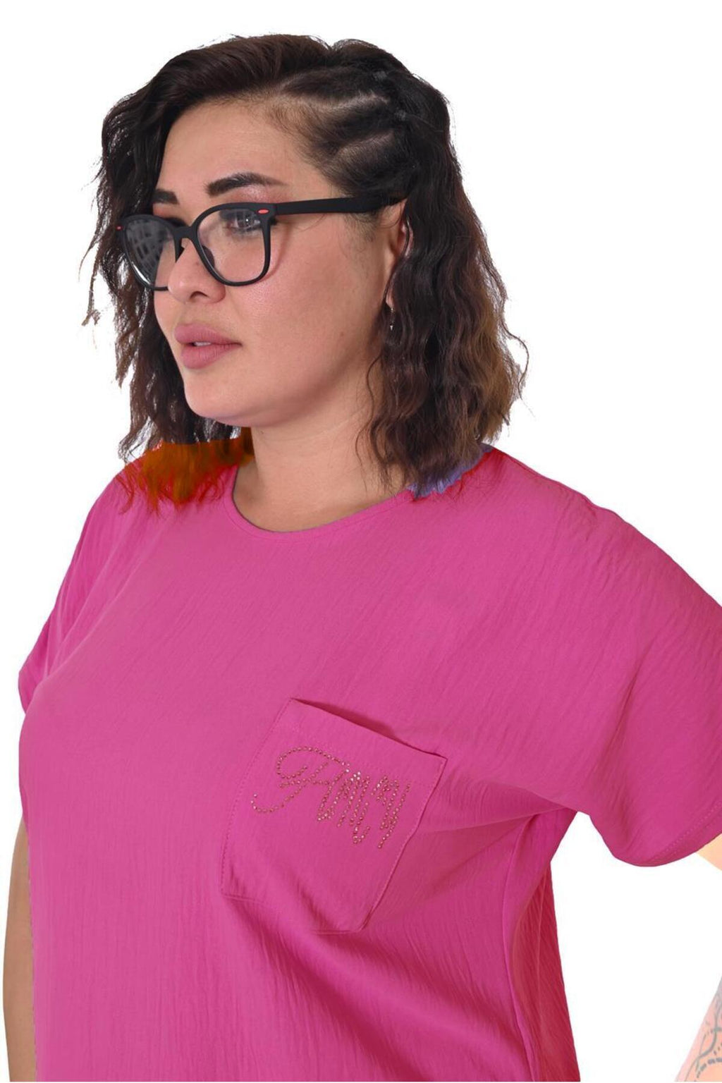 Plus Size Short-Sleeve Embellished Tracksuit in Pink – additional product view